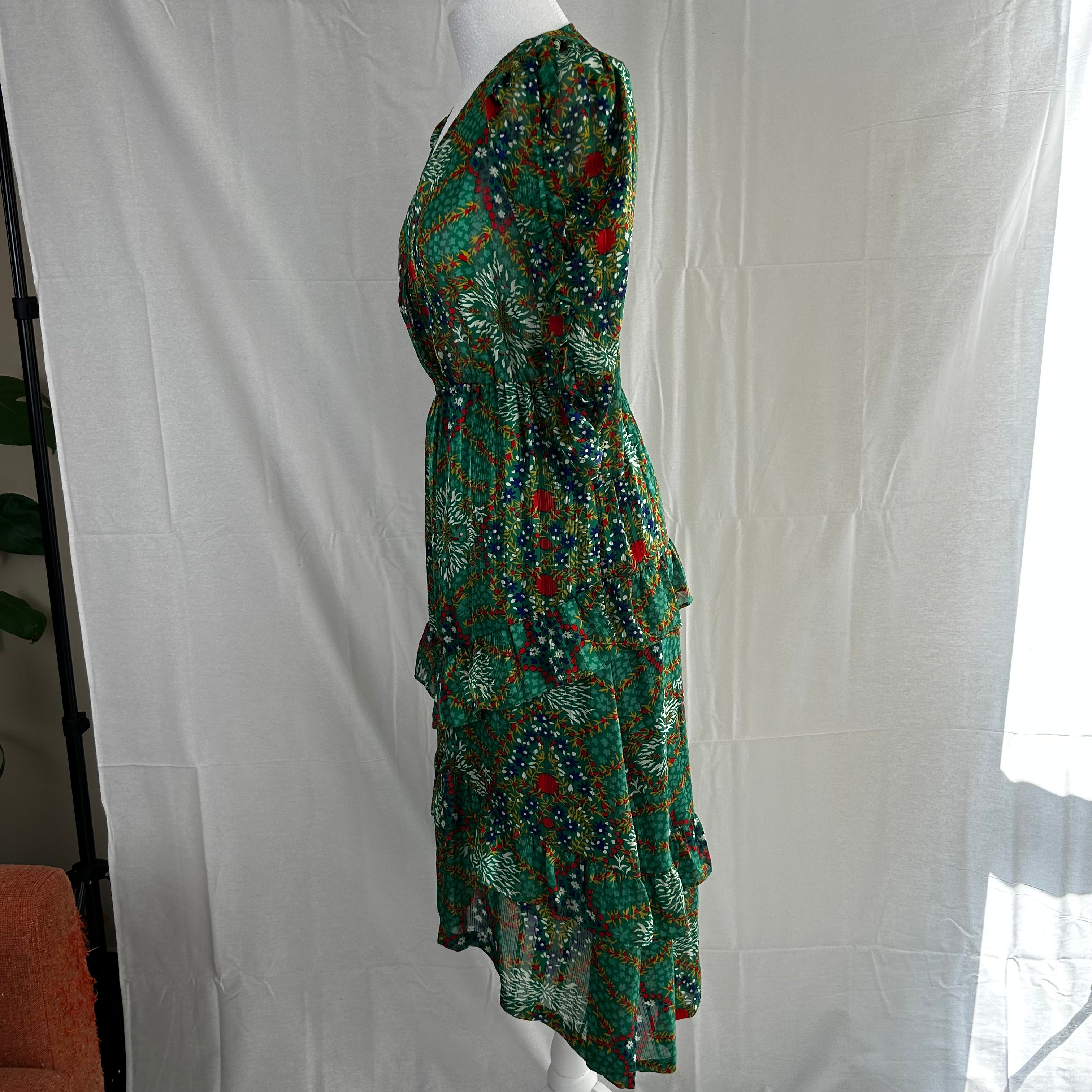 Ba&Sh Brand New 295 Green Floral Print Happy Maxi Dress XS