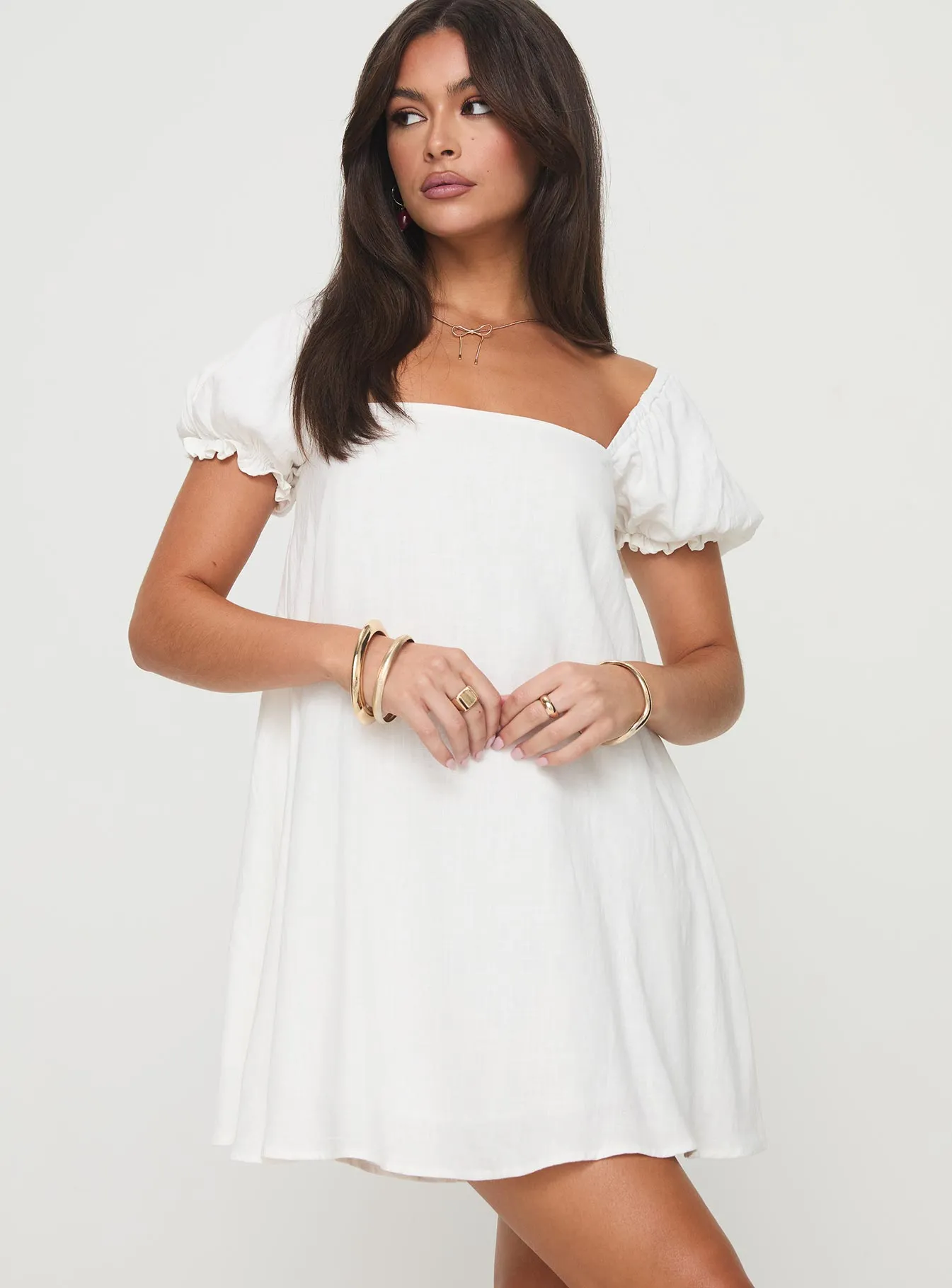 White Mini Linen Blend Dress