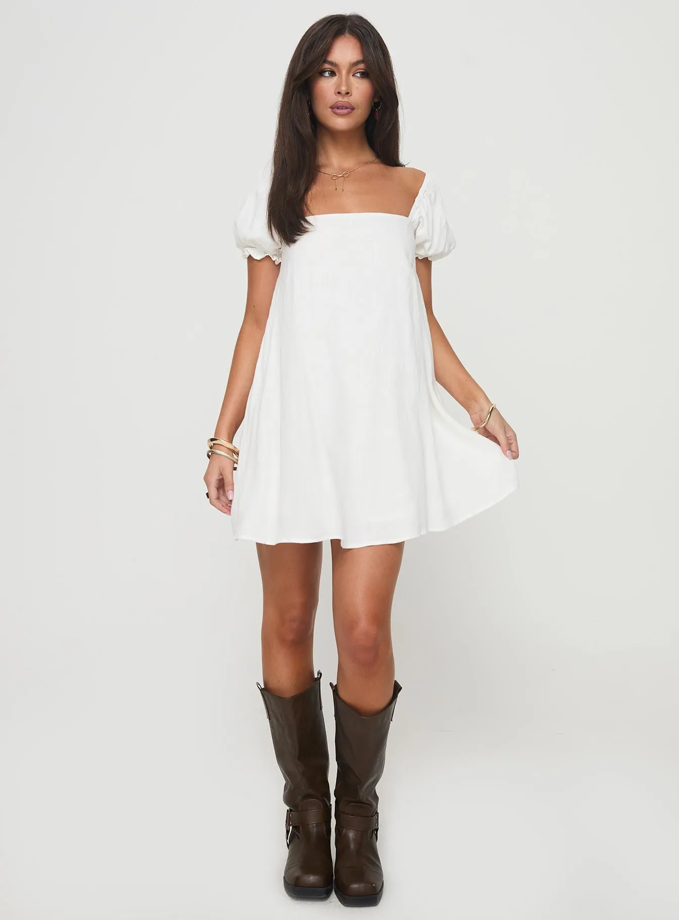 White Mini Linen Blend Dress