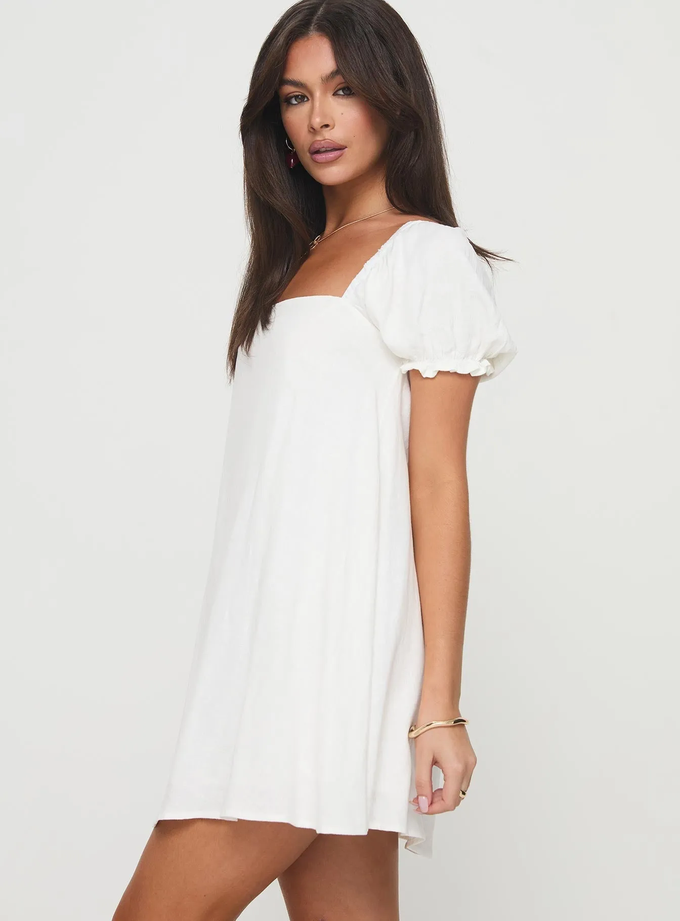 White Mini Linen Blend Dress