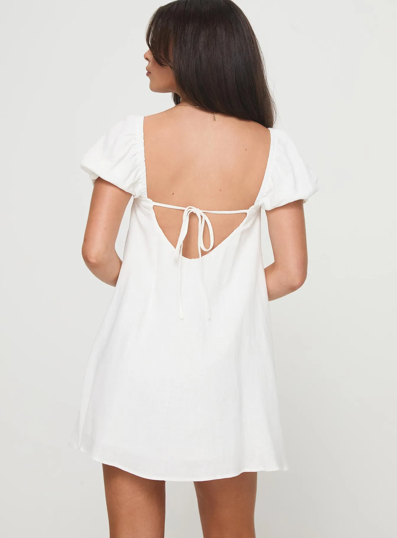 White Mini Linen Blend Dress