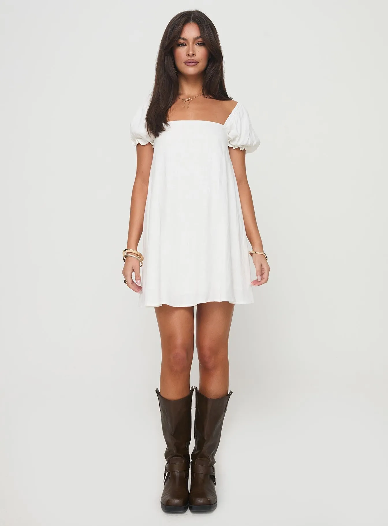 White Mini Linen Blend Dress