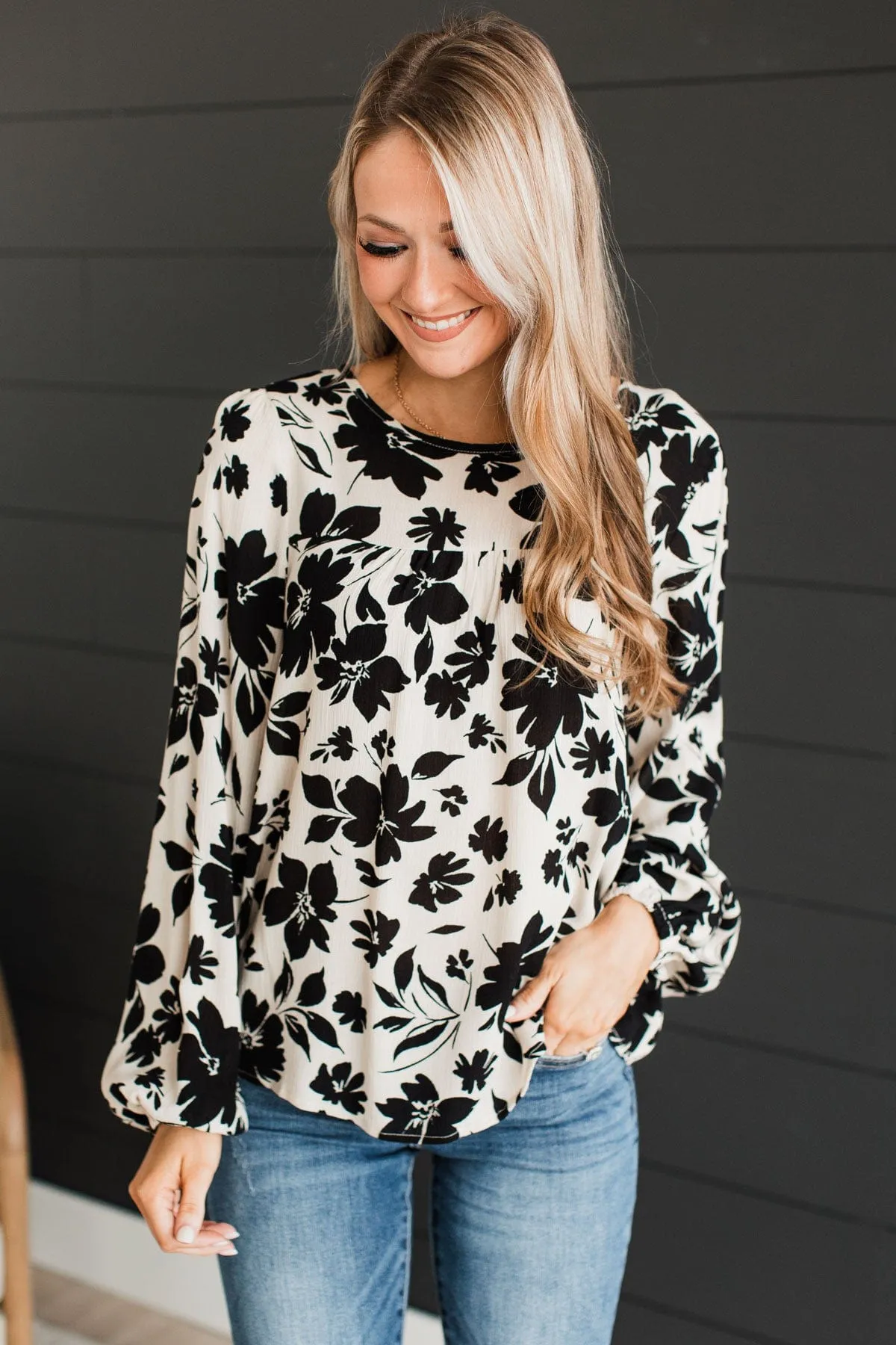 Light Taupe Floral Print Blouse - Shop Now
