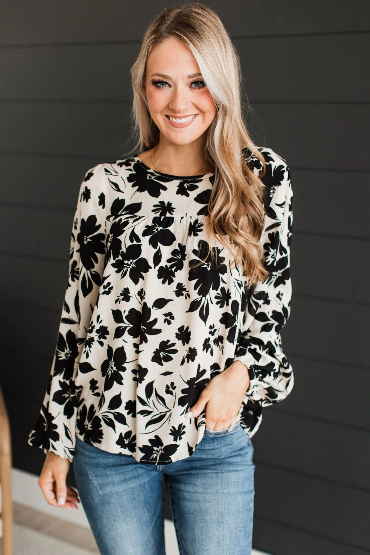 Light Taupe Floral Print Blouse - Shop Now
