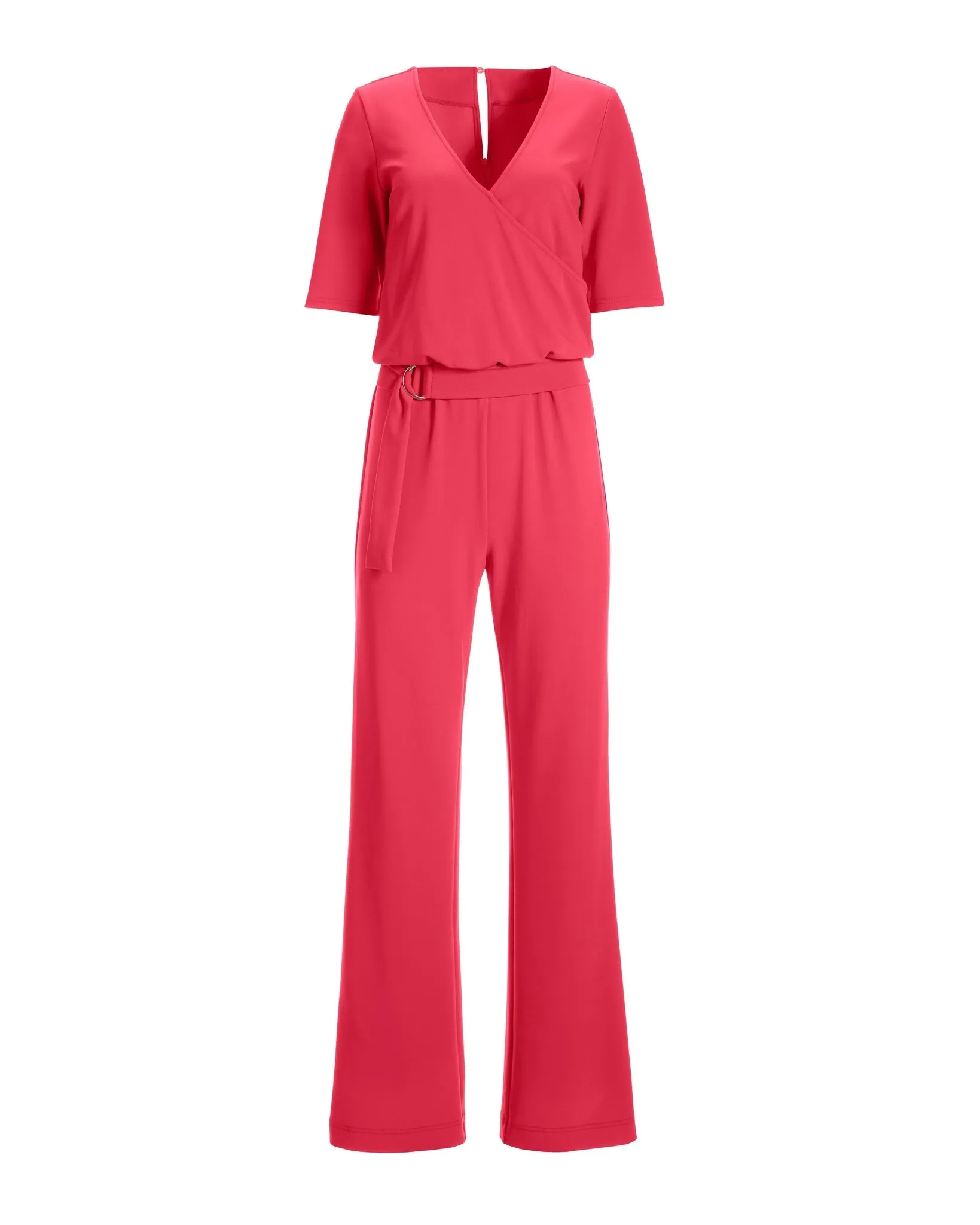 Travel Elbow Sleeve Surplice Jumpsuit Paradise Pink