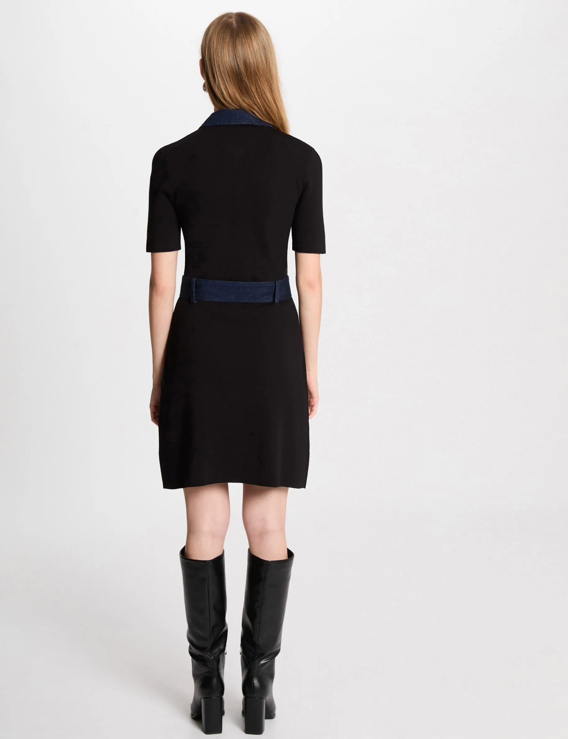 Black A-line Mini Knitted Dress for Women