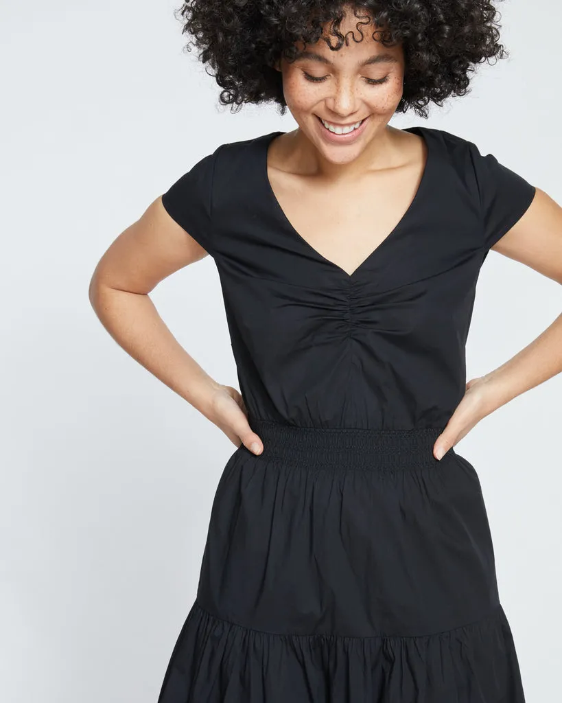 Black Ambroeus Smocked Poplin Dress