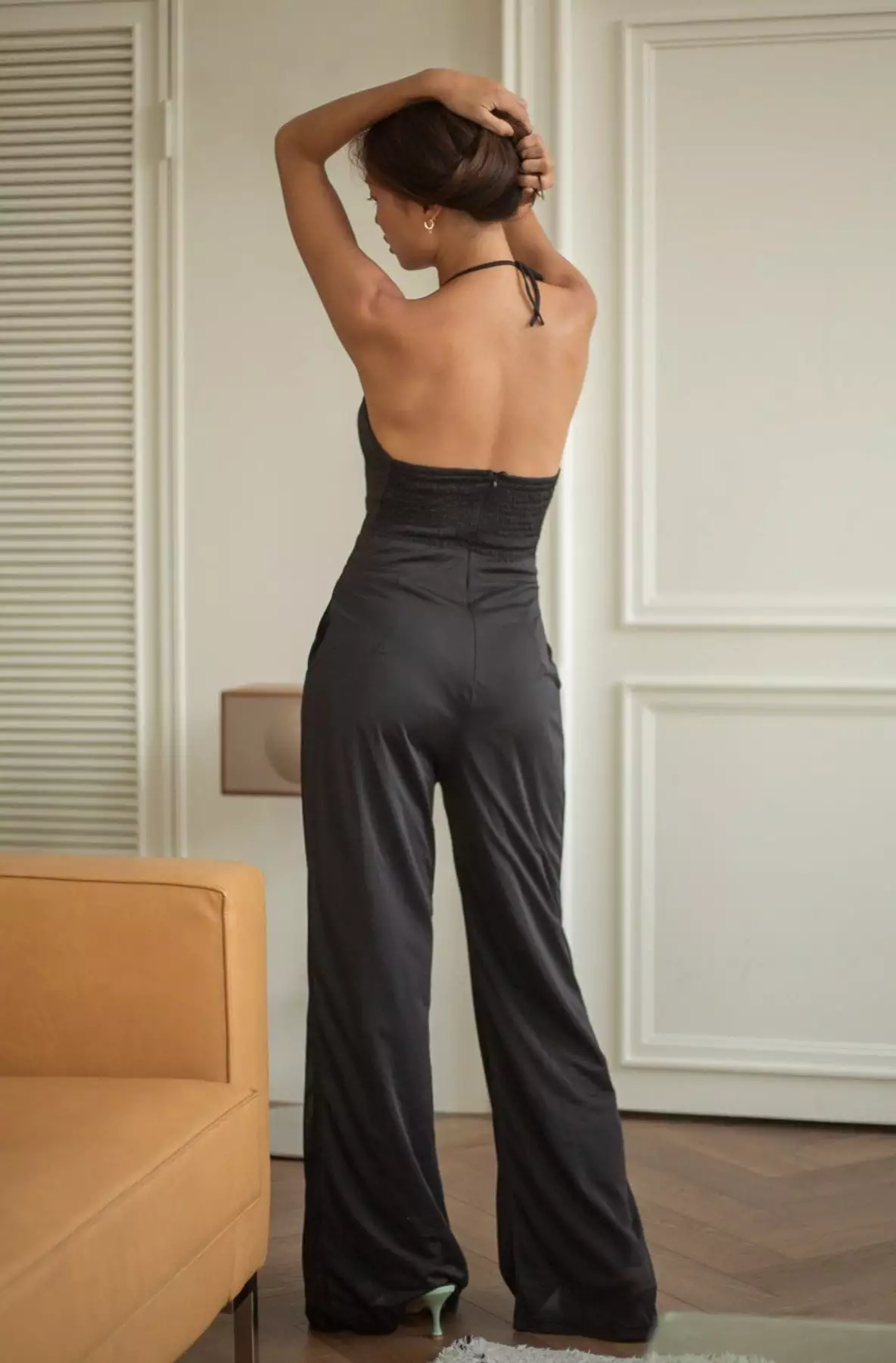 Black beach wedding chiffon jumpsuits.