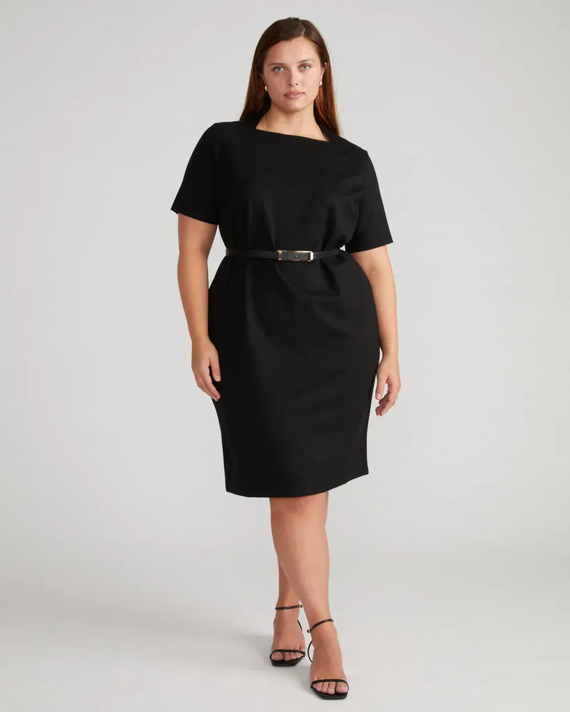 Black Envelope Neck Ponte Dress