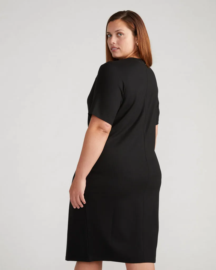 Black Envelope Neck Ponte Dress