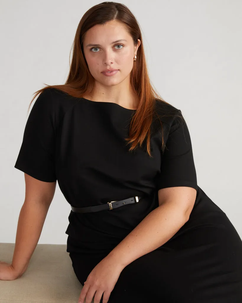 Black Envelope Neck Ponte Dress