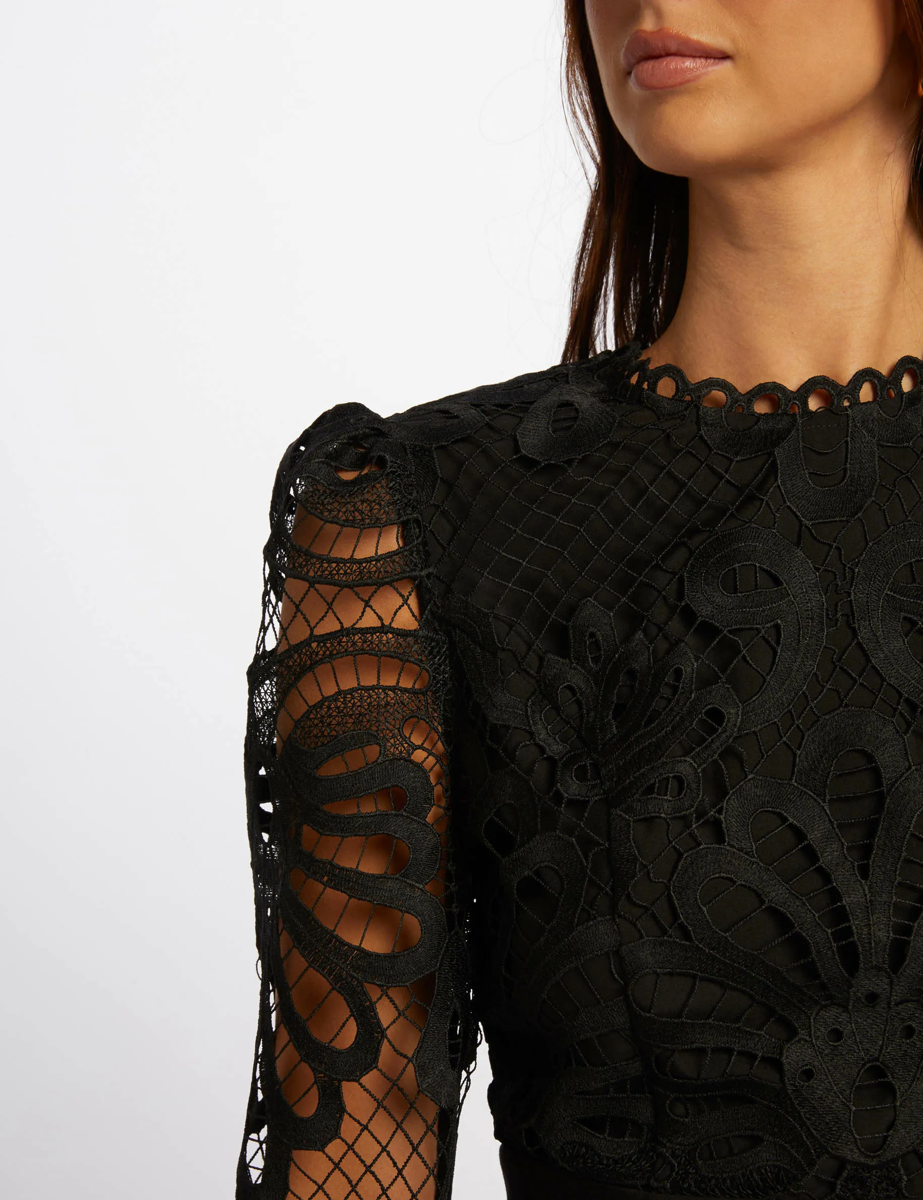 Black Fitted Lace Mini Dress for Women