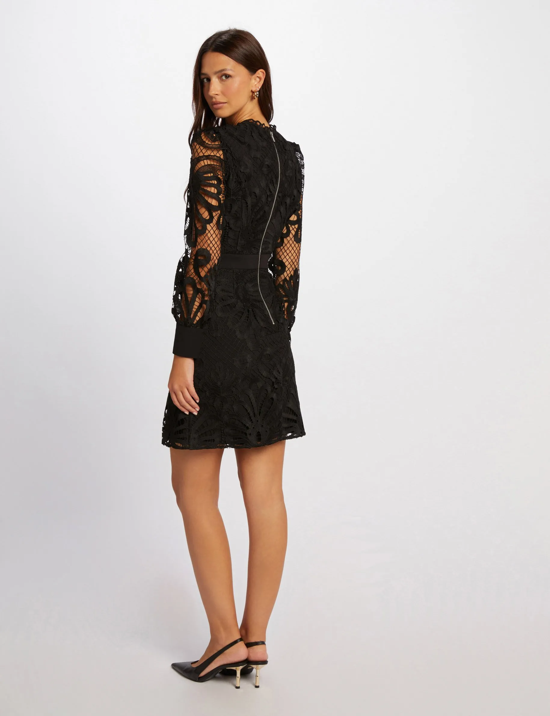 Black Fitted Lace Mini Dress for Women