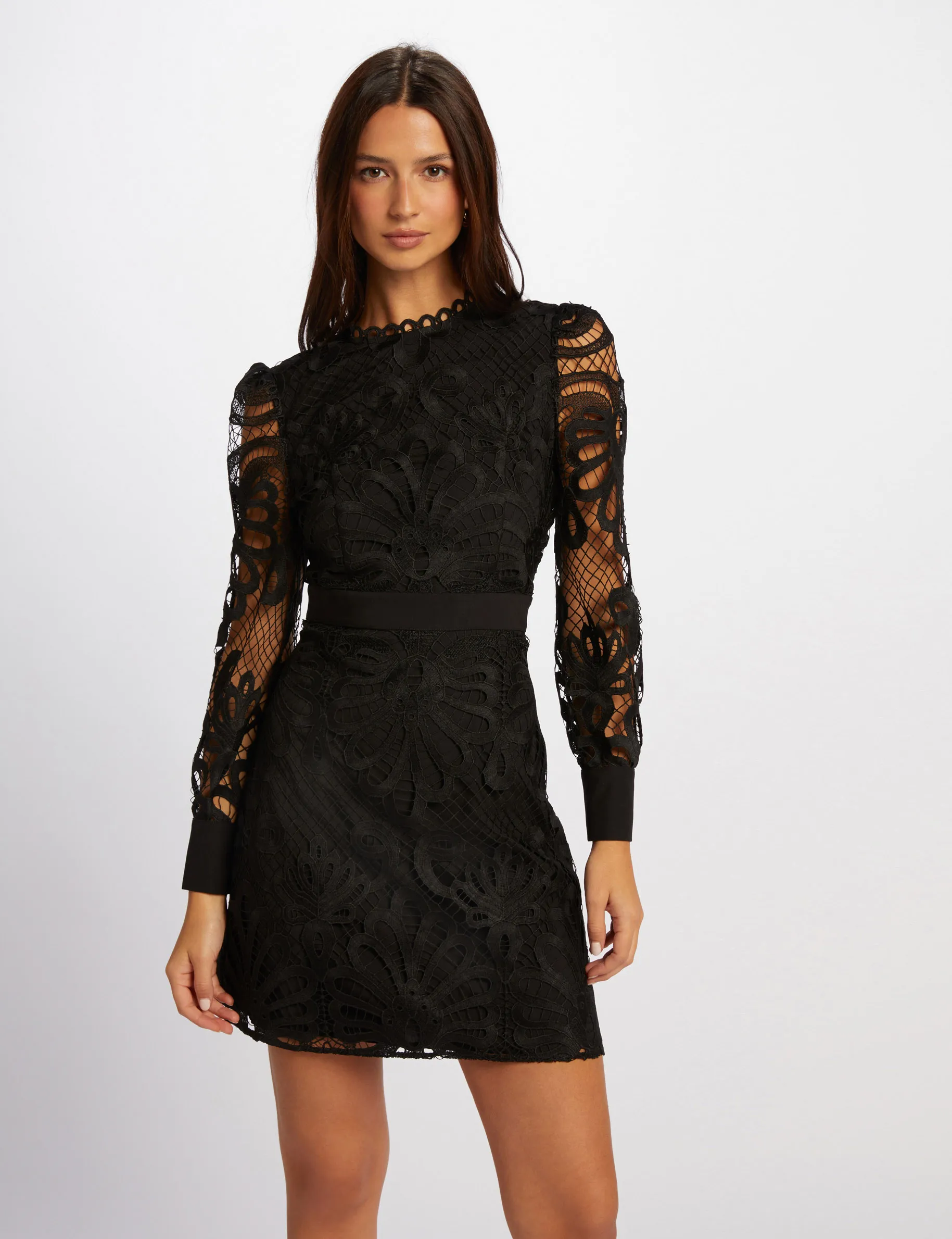 Black Fitted Lace Mini Dress for Women