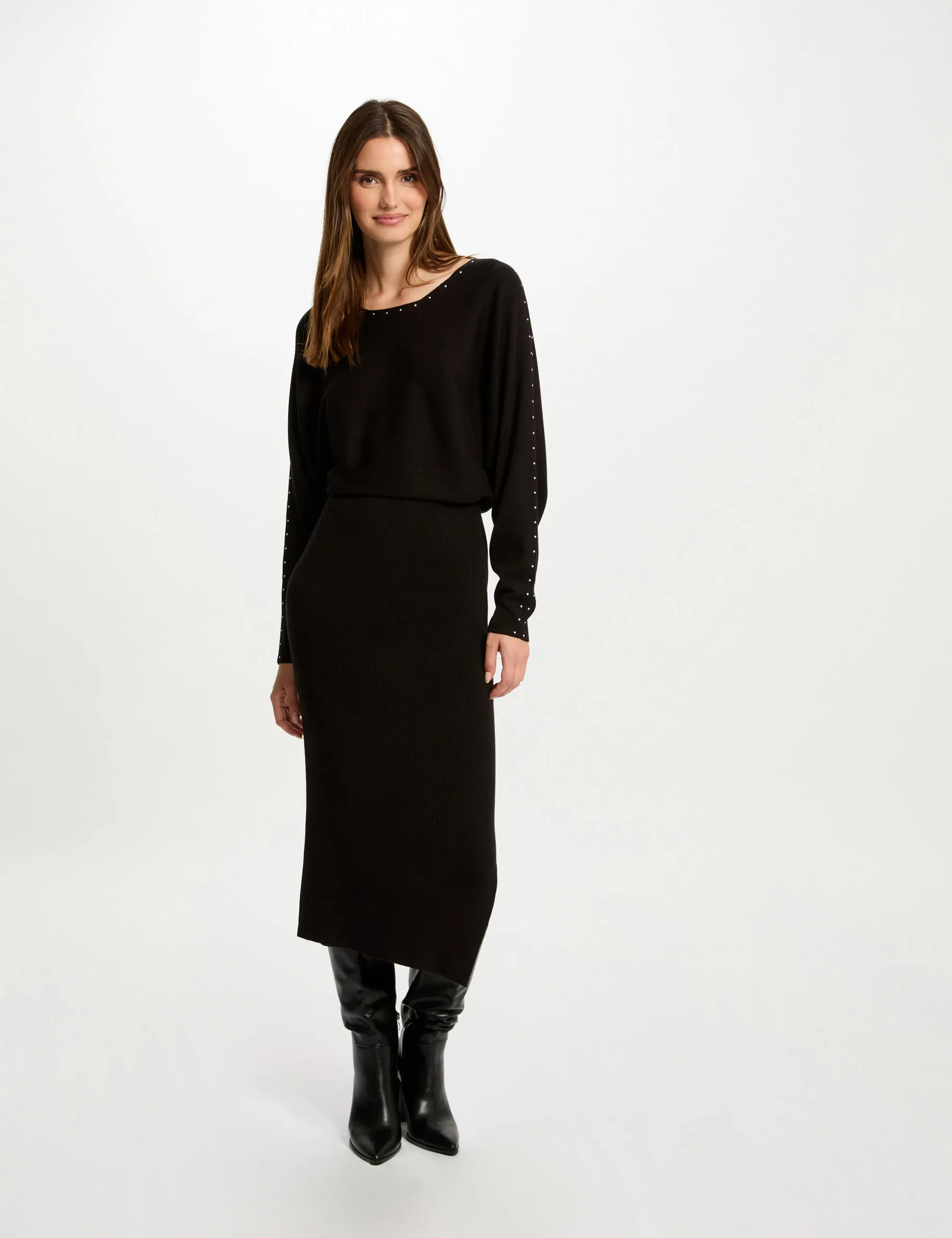 Black Fitted Maxi Knitted Dress for Women