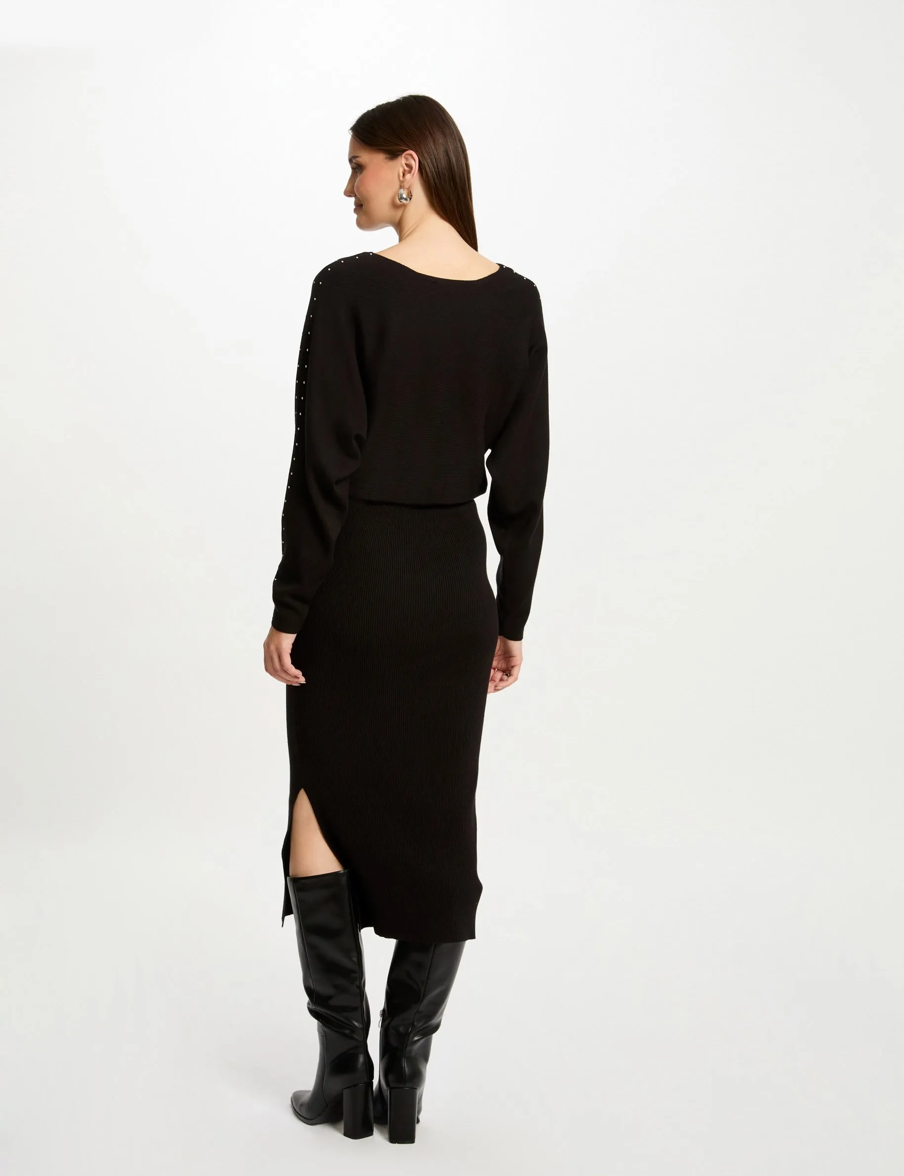 Black Fitted Maxi Knitted Dress for Women