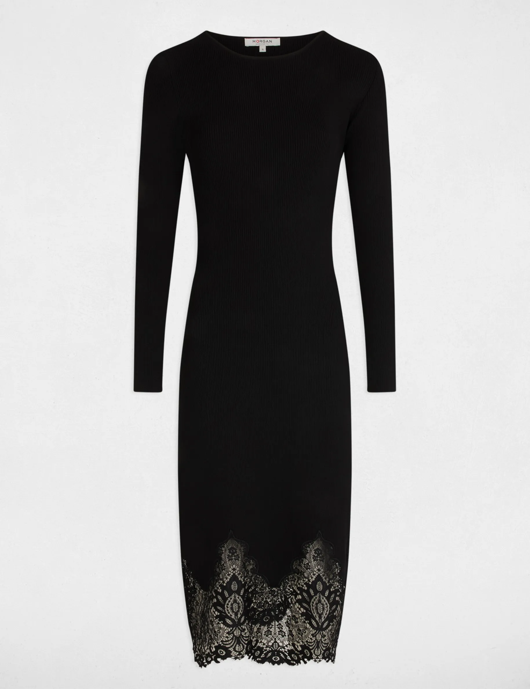 Black Fitted Midi Knitted Dress for Women