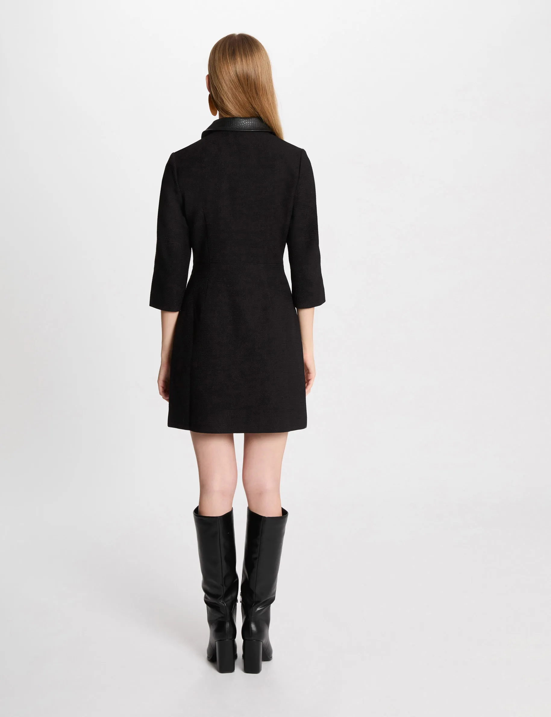 Black Fitted Mini Tweed Dress for Women