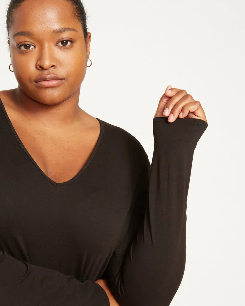 Black Iconic Long Sleeve V-Neck Geneva Dress