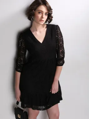 Black Lace Flare Dress for Women