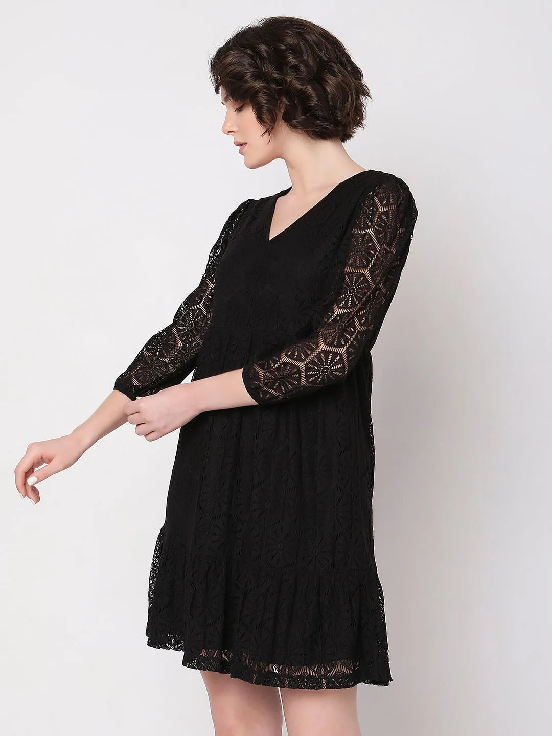 Black Lace Flare Dress for Women