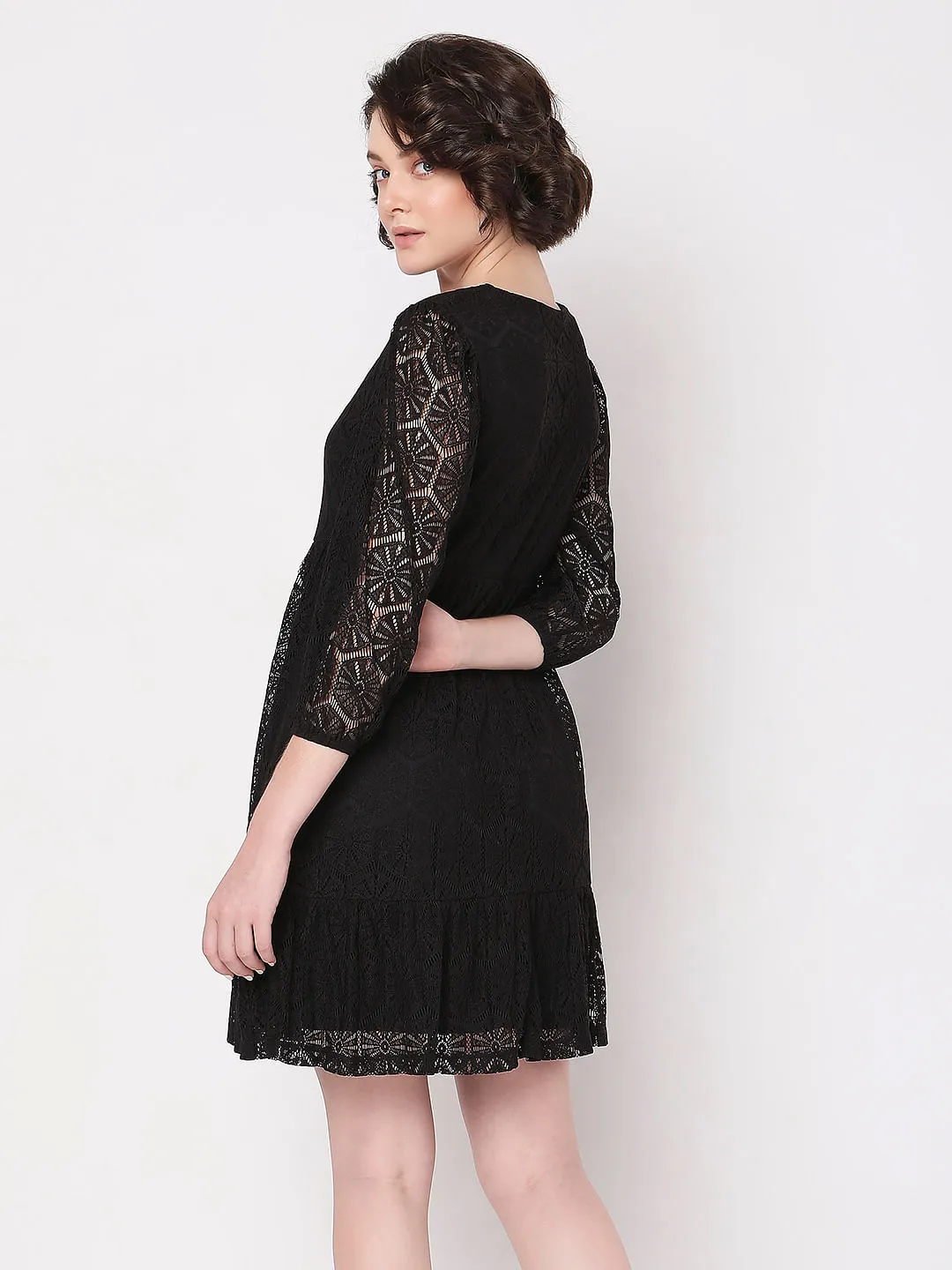 Black Lace Flare Dress for Women