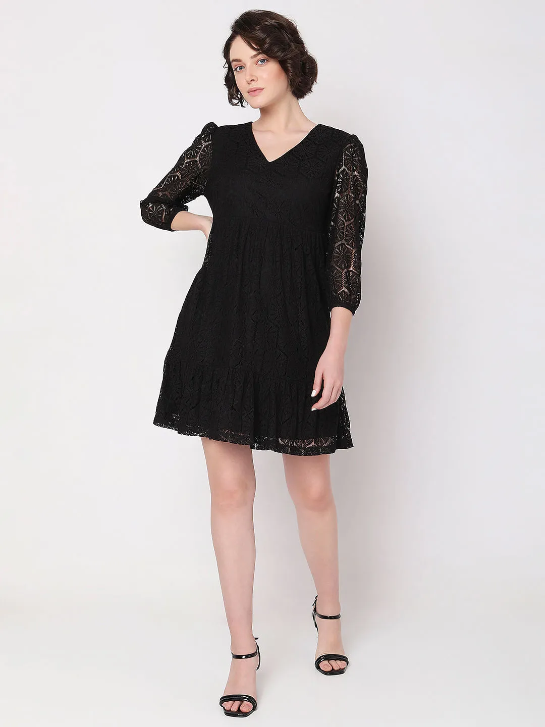 Black Lace Flare Dress for Women