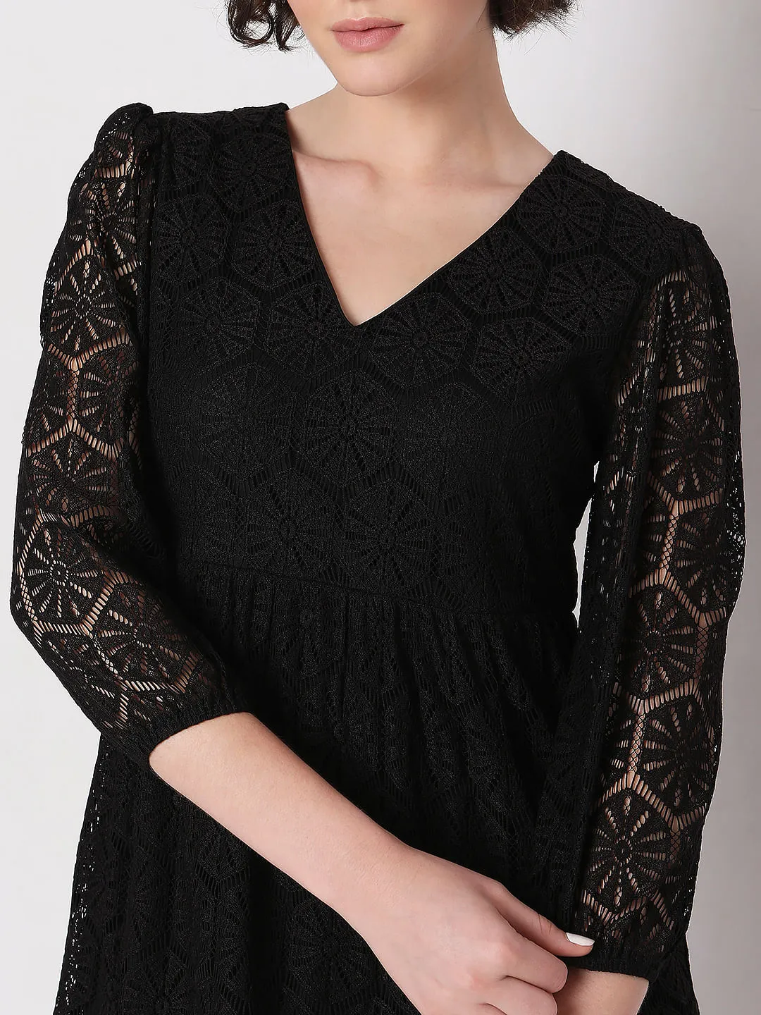 Black Lace Flare Dress for Women