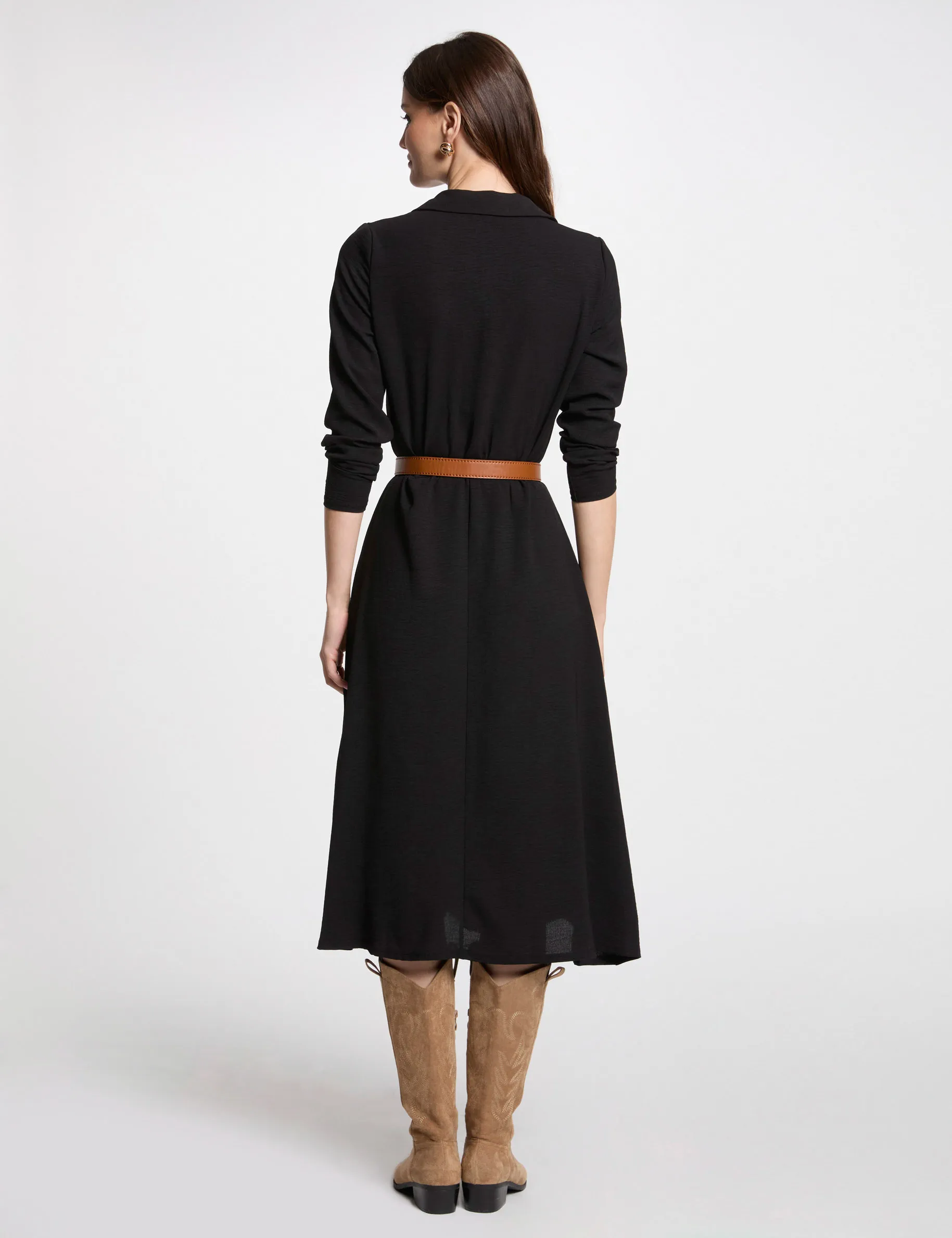 Black Loose Straight Midi Dress for Women