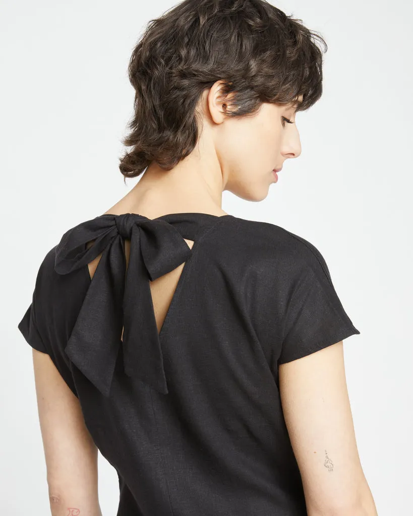 Black Louvre Bow Back Linen Dress