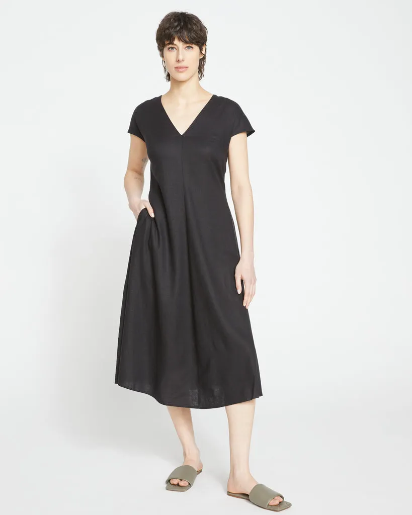 Black Louvre Bow Back Linen Dress