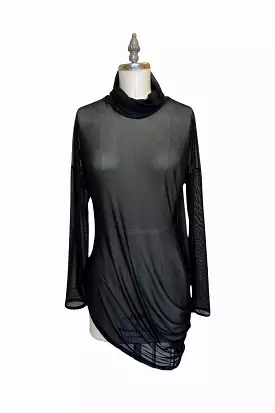 Black Mesh Long Sleeve Turtleneck Curve Top