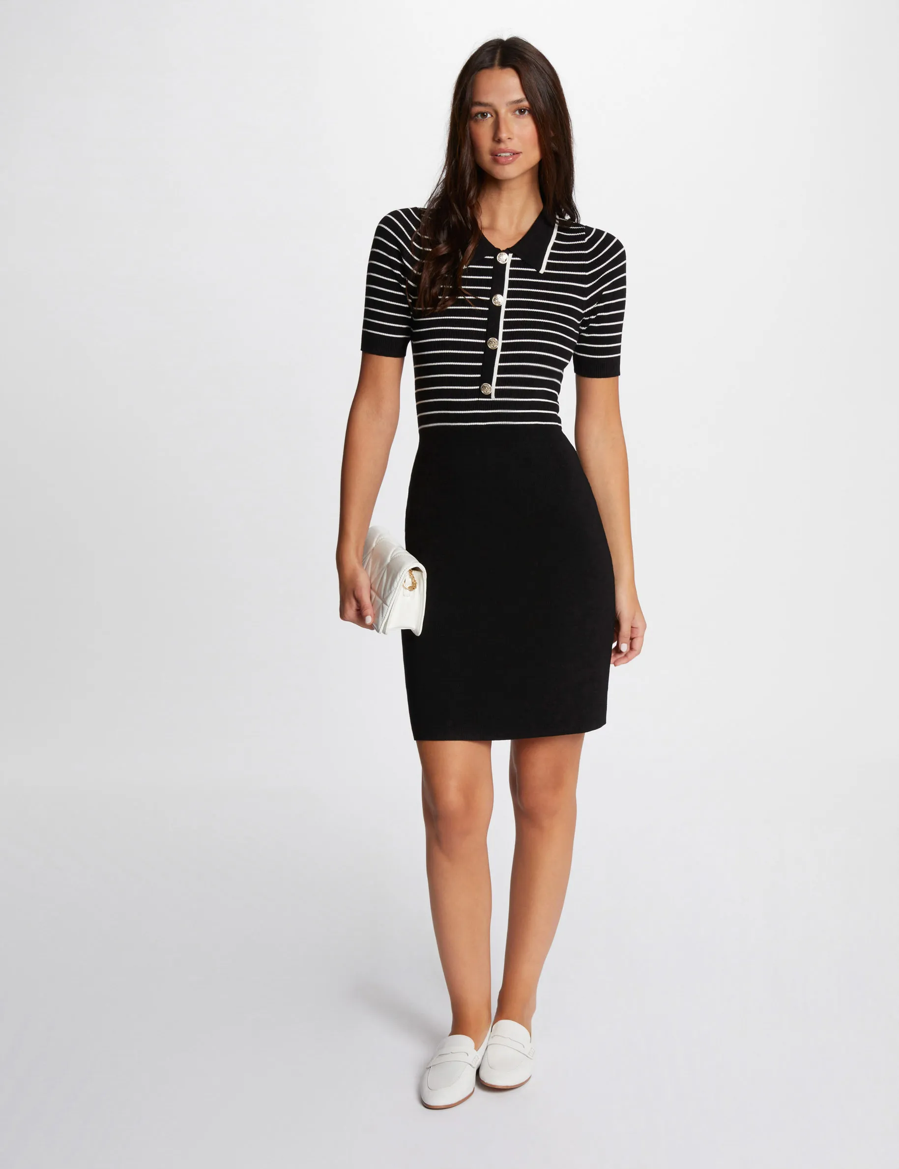 Black Mini Knitted Striped Dress for Women