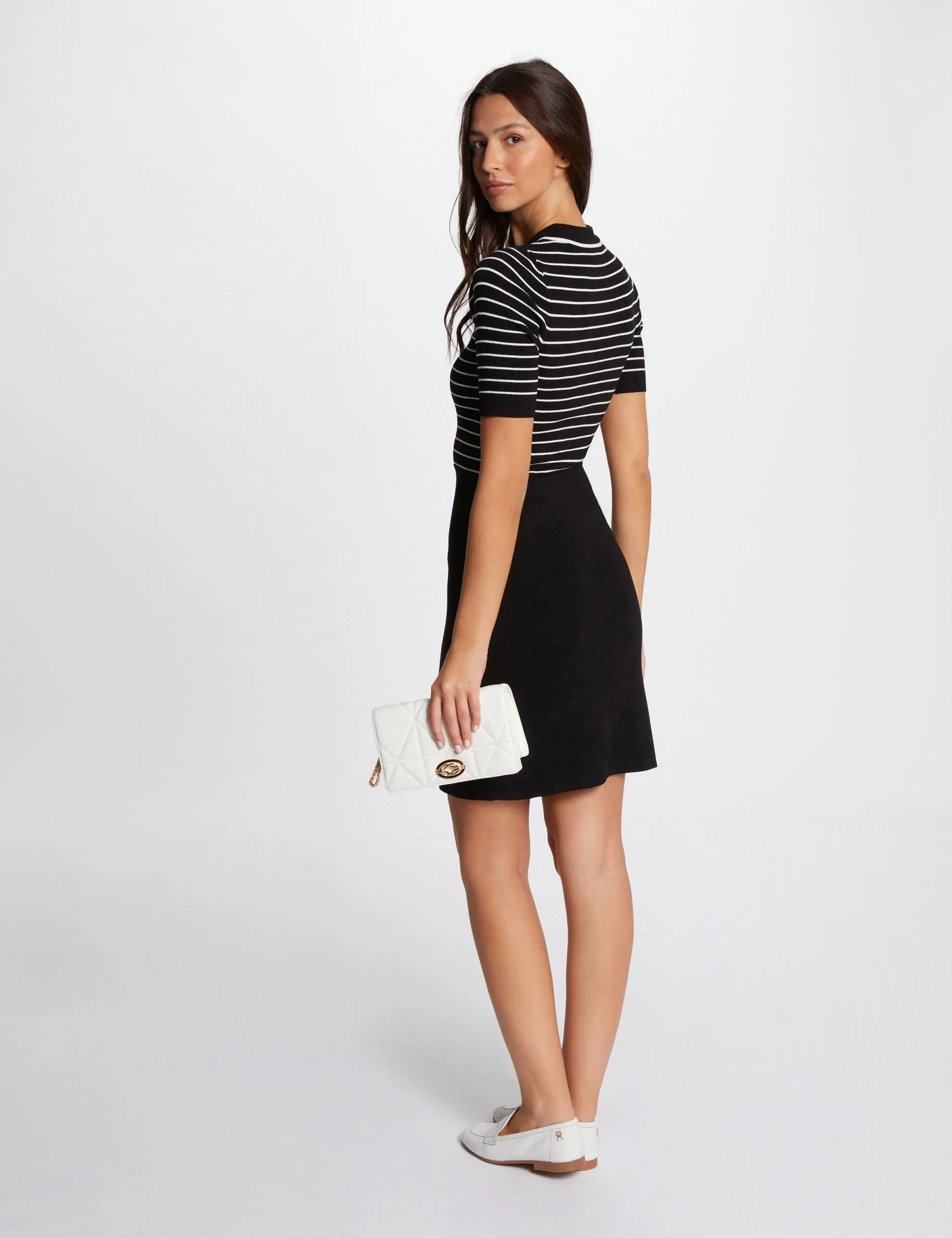 Black Mini Knitted Striped Dress for Women