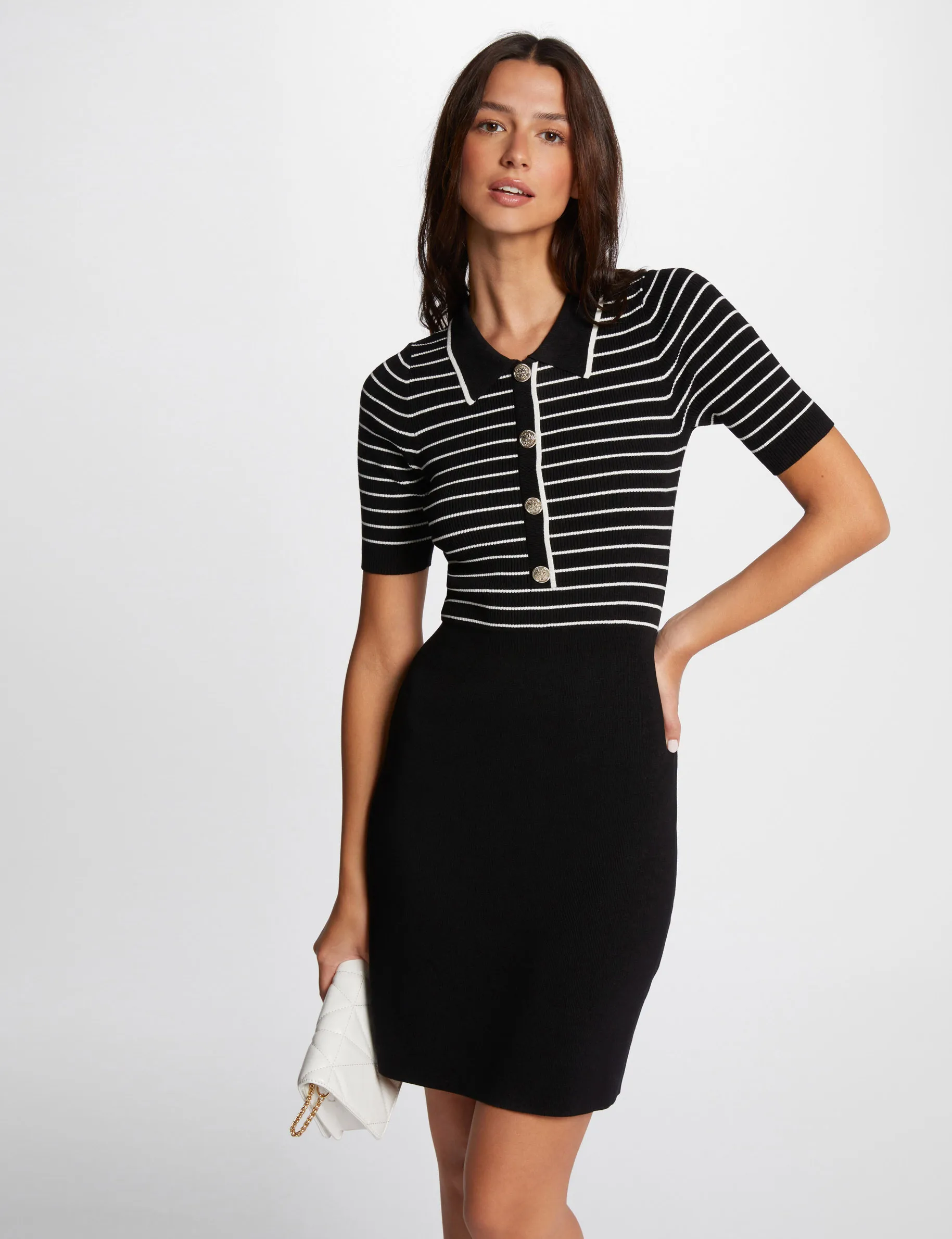 Black Mini Knitted Striped Dress for Women