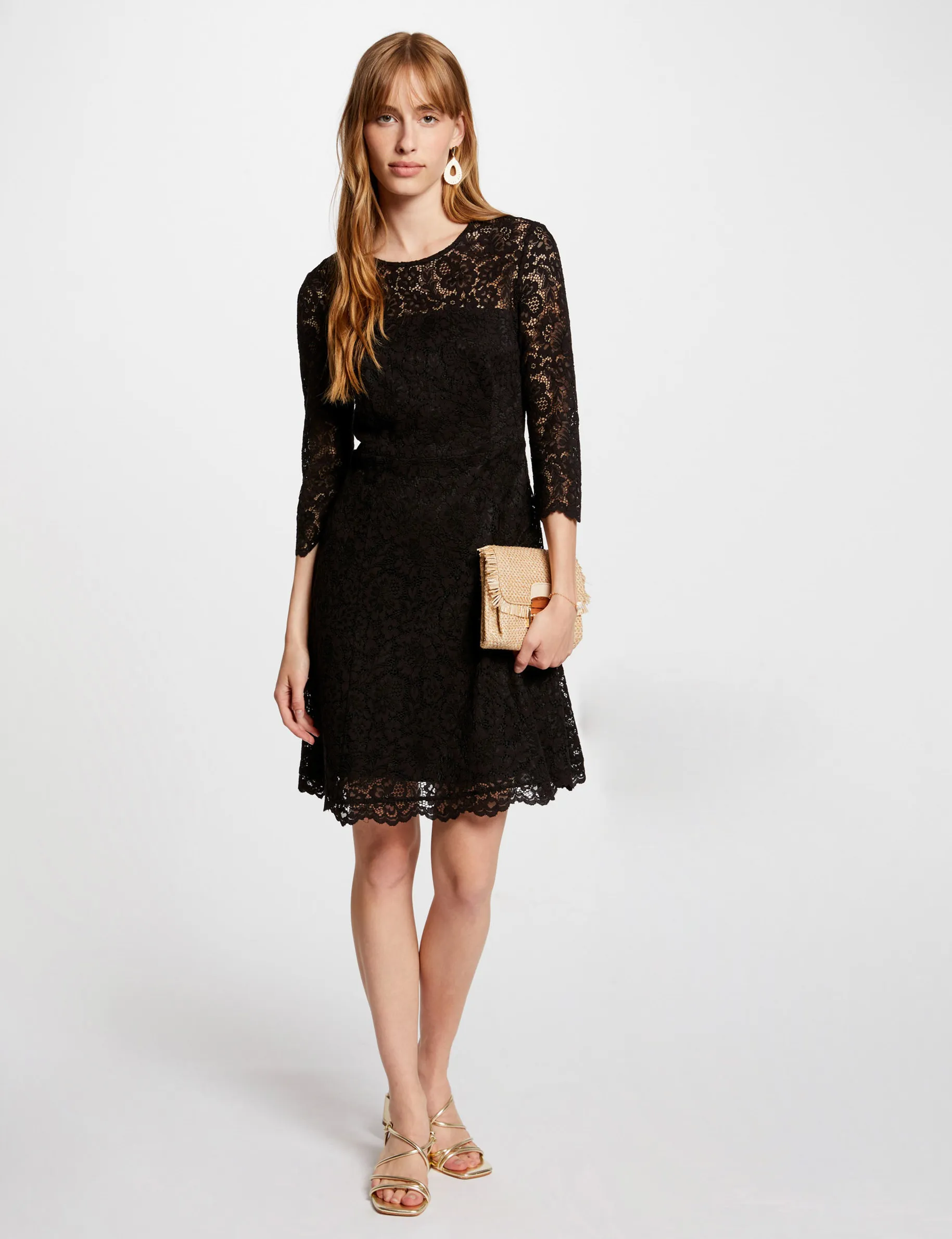 Black Mini Skater Lace Dress for Women