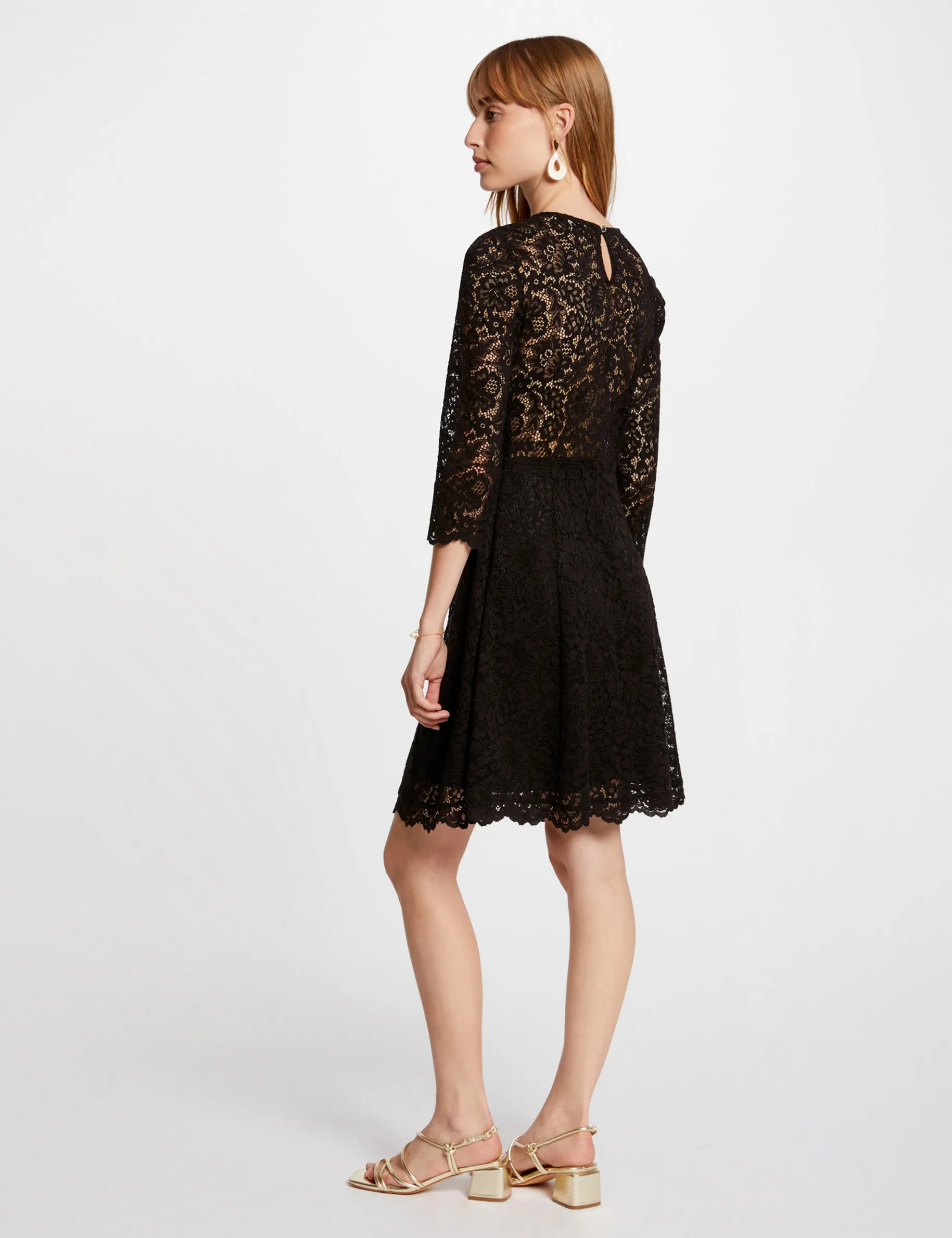 Black Mini Skater Lace Dress for Women