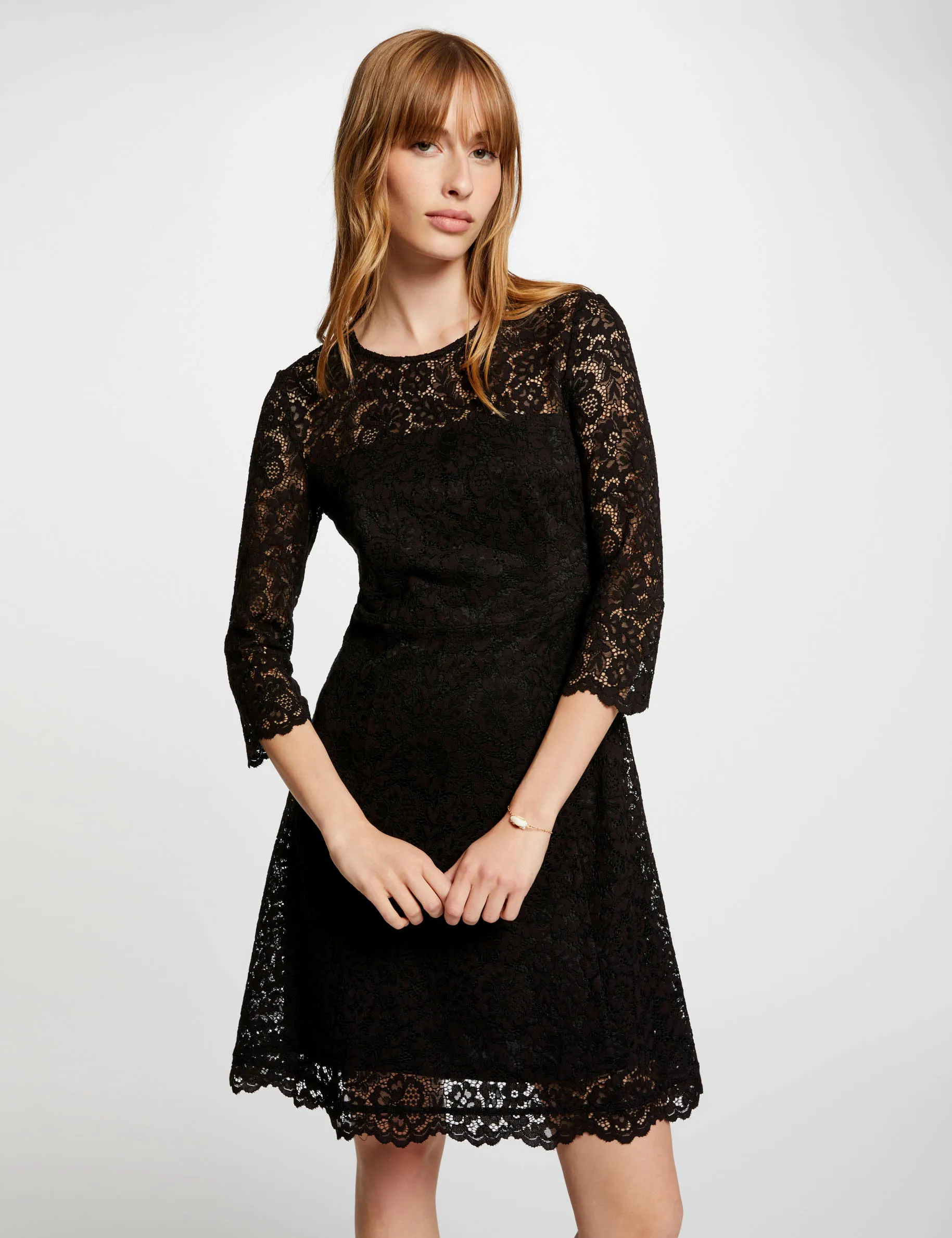 Black Mini Skater Lace Dress for Women