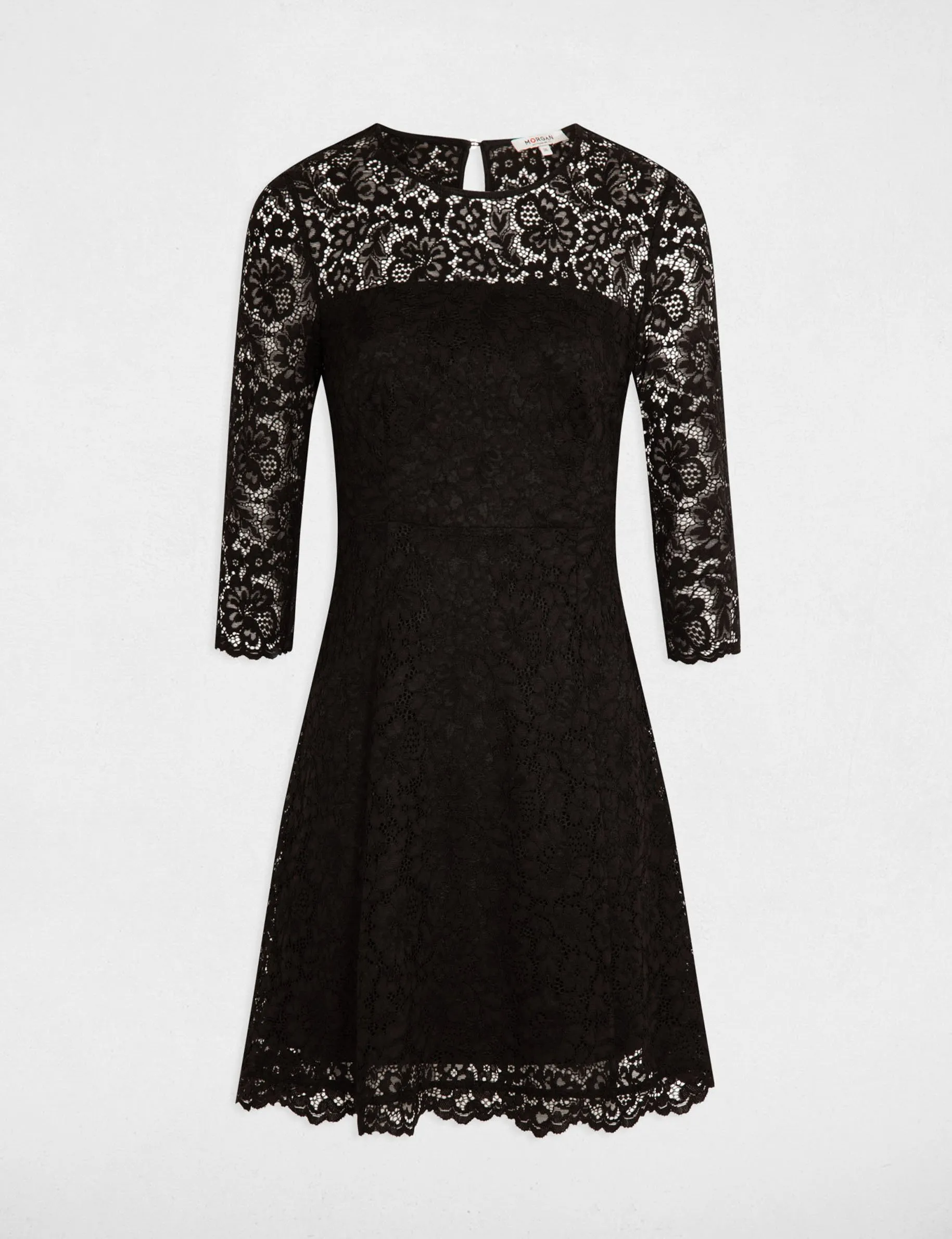 Black Mini Skater Lace Dress for Women