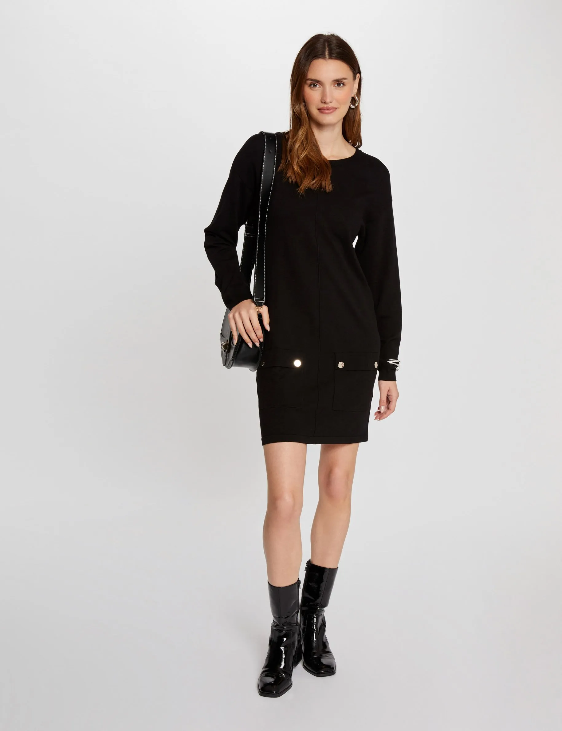 Black Mini Straight Knitted Dress for Women