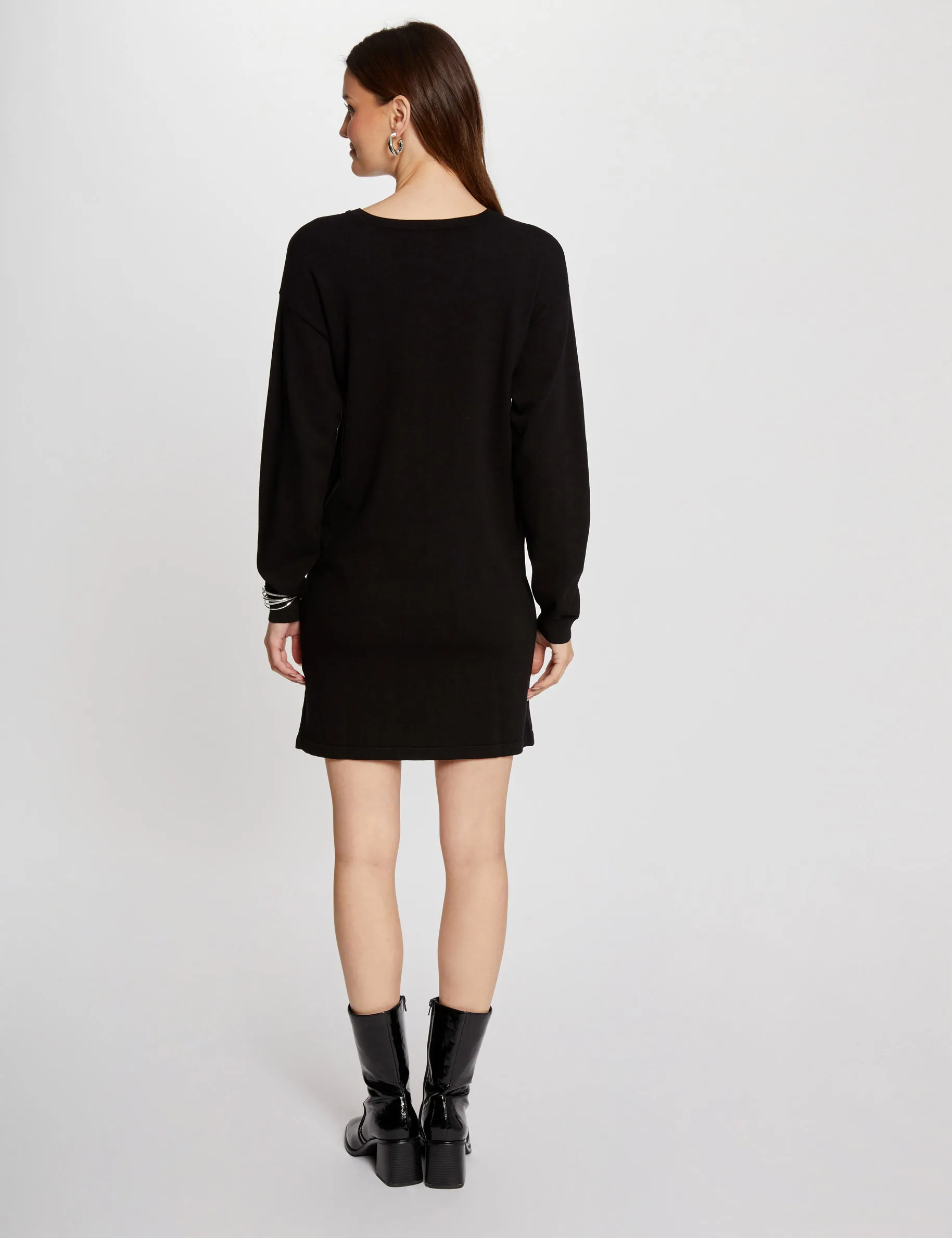 Black Mini Straight Knitted Dress for Women