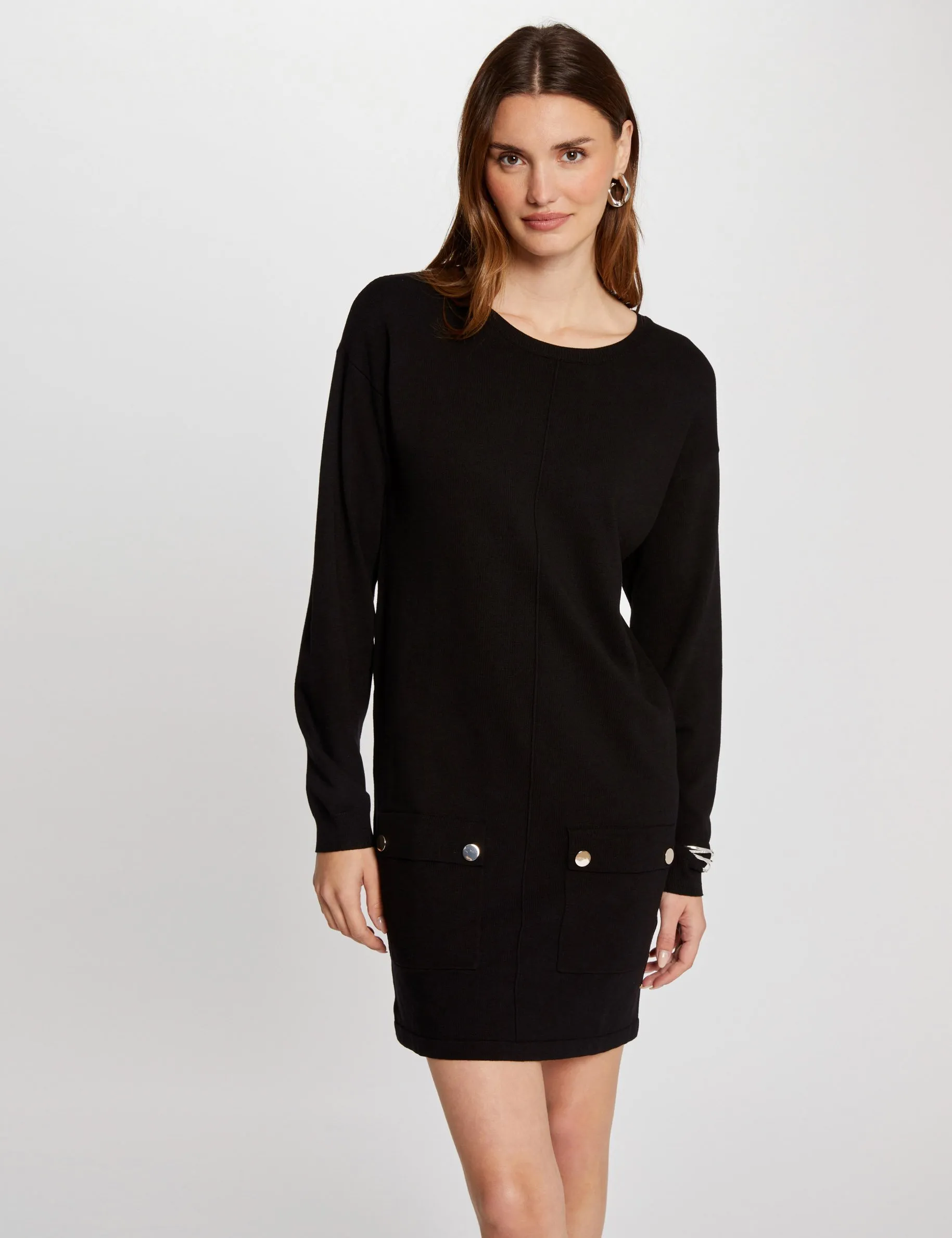 Black Mini Straight Knitted Dress for Women