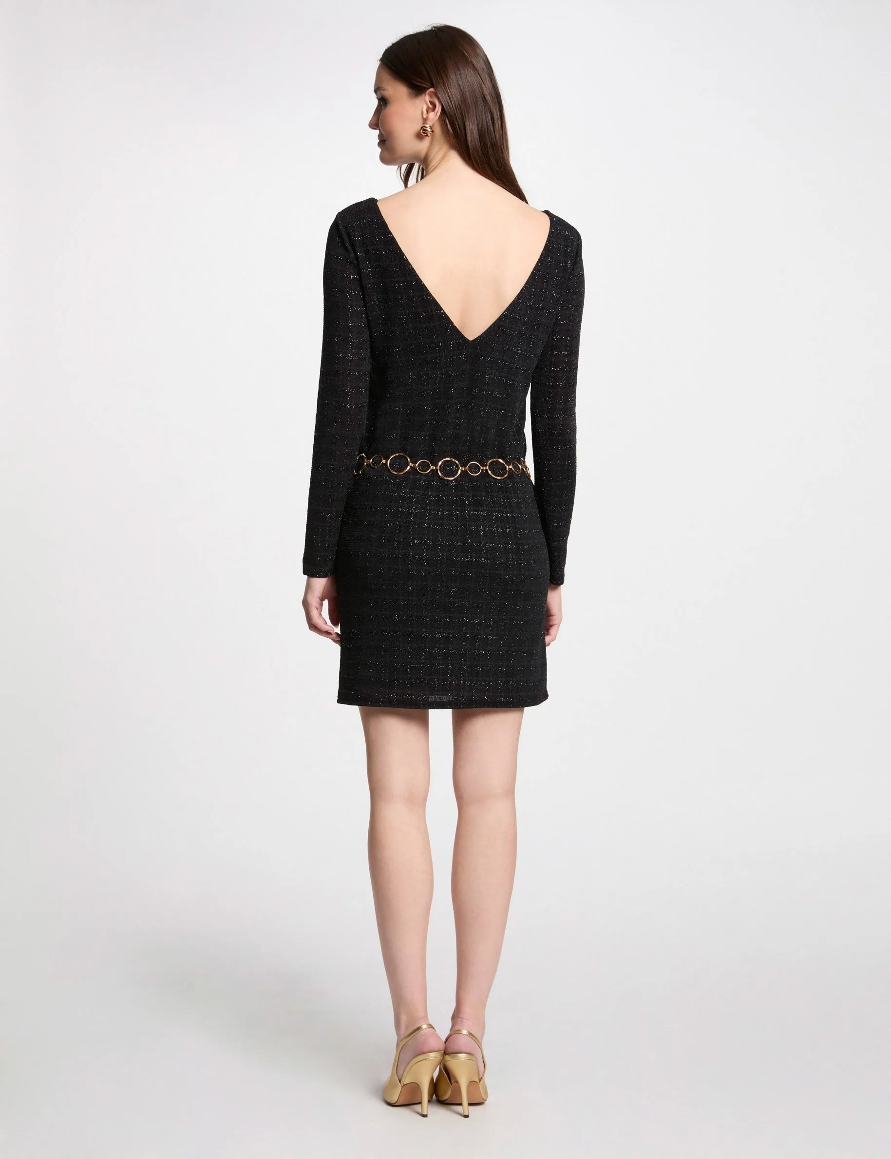 Black Mini Straight Tweed Dress for Women