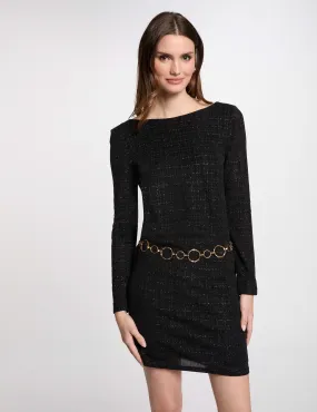 Black Mini Straight Tweed Dress for Women