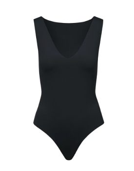 Black Neoprene Deep V Bodysuit for Women