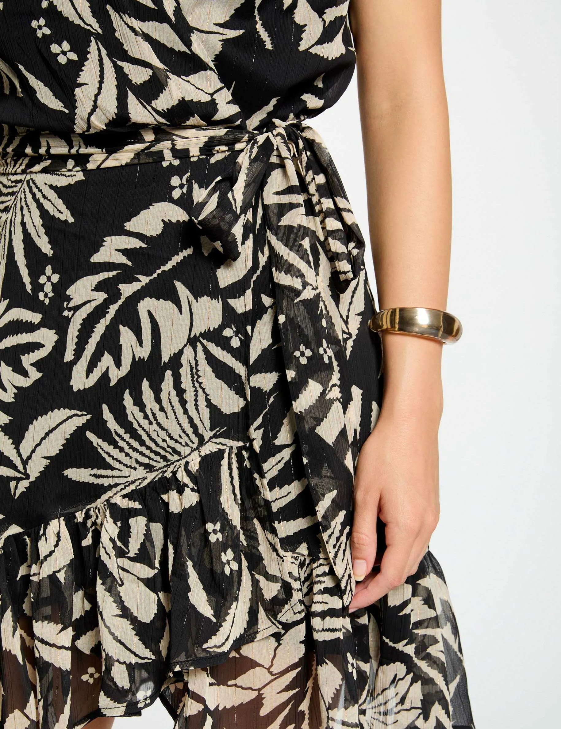 Black Printed Wrap Dress for Women