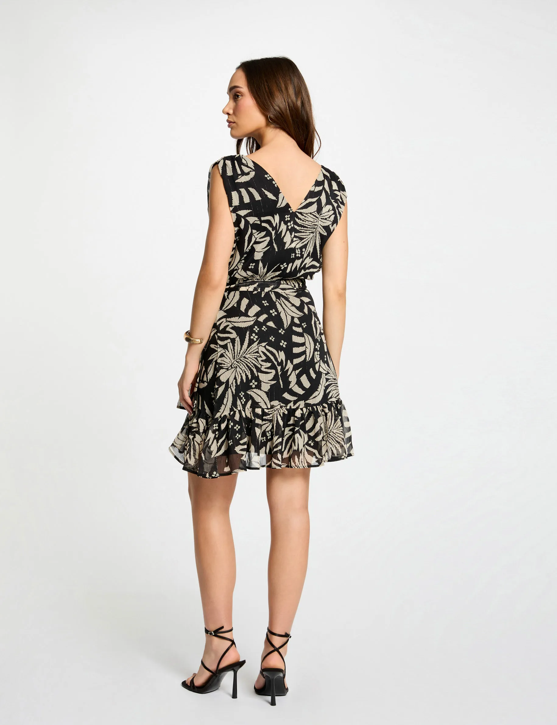 Black Printed Wrap Dress for Women