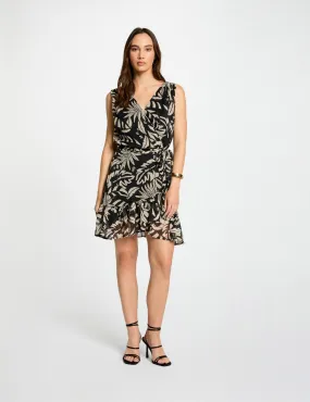 Black Printed Wrap Dress for Women