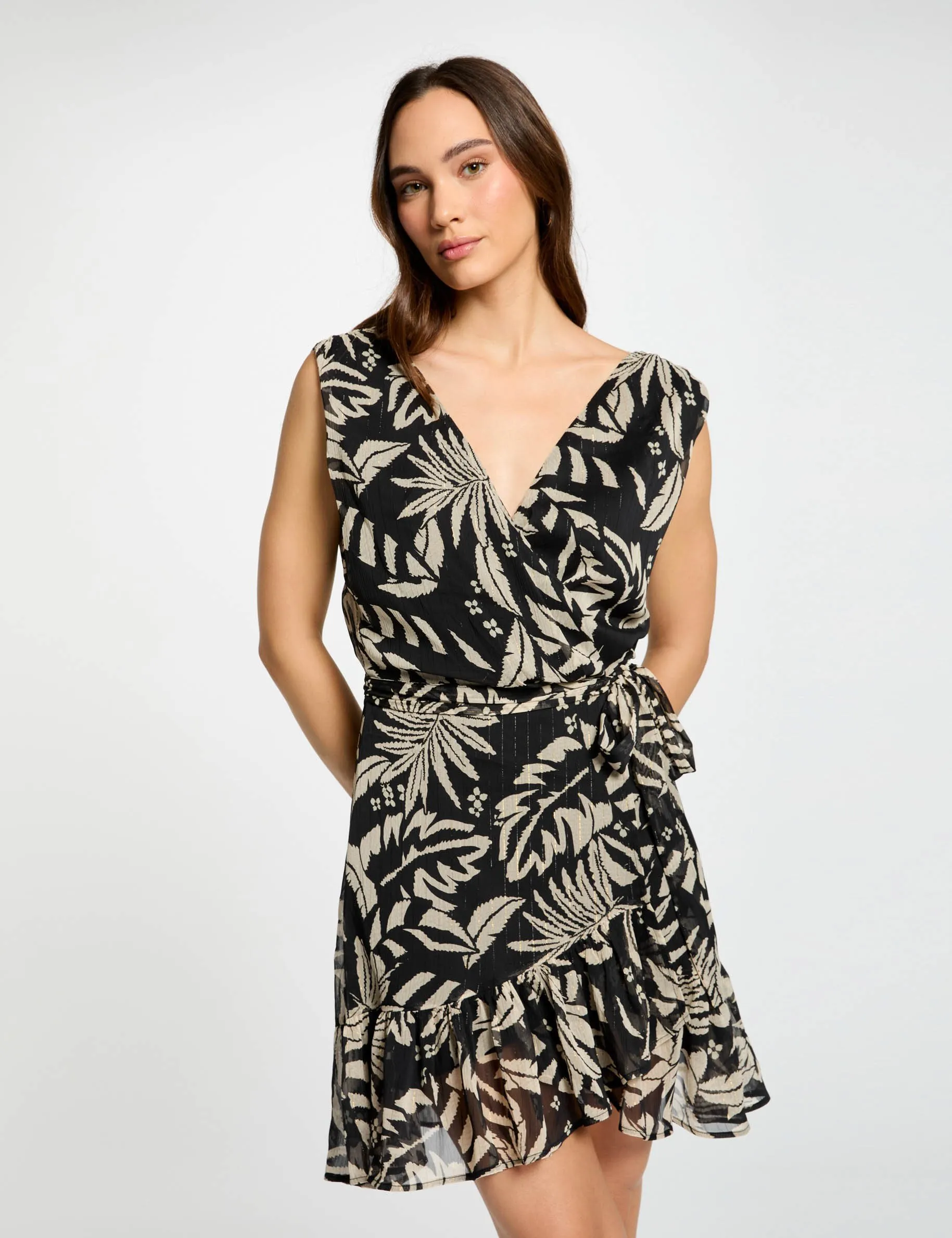 Black Printed Wrap Dress for Women