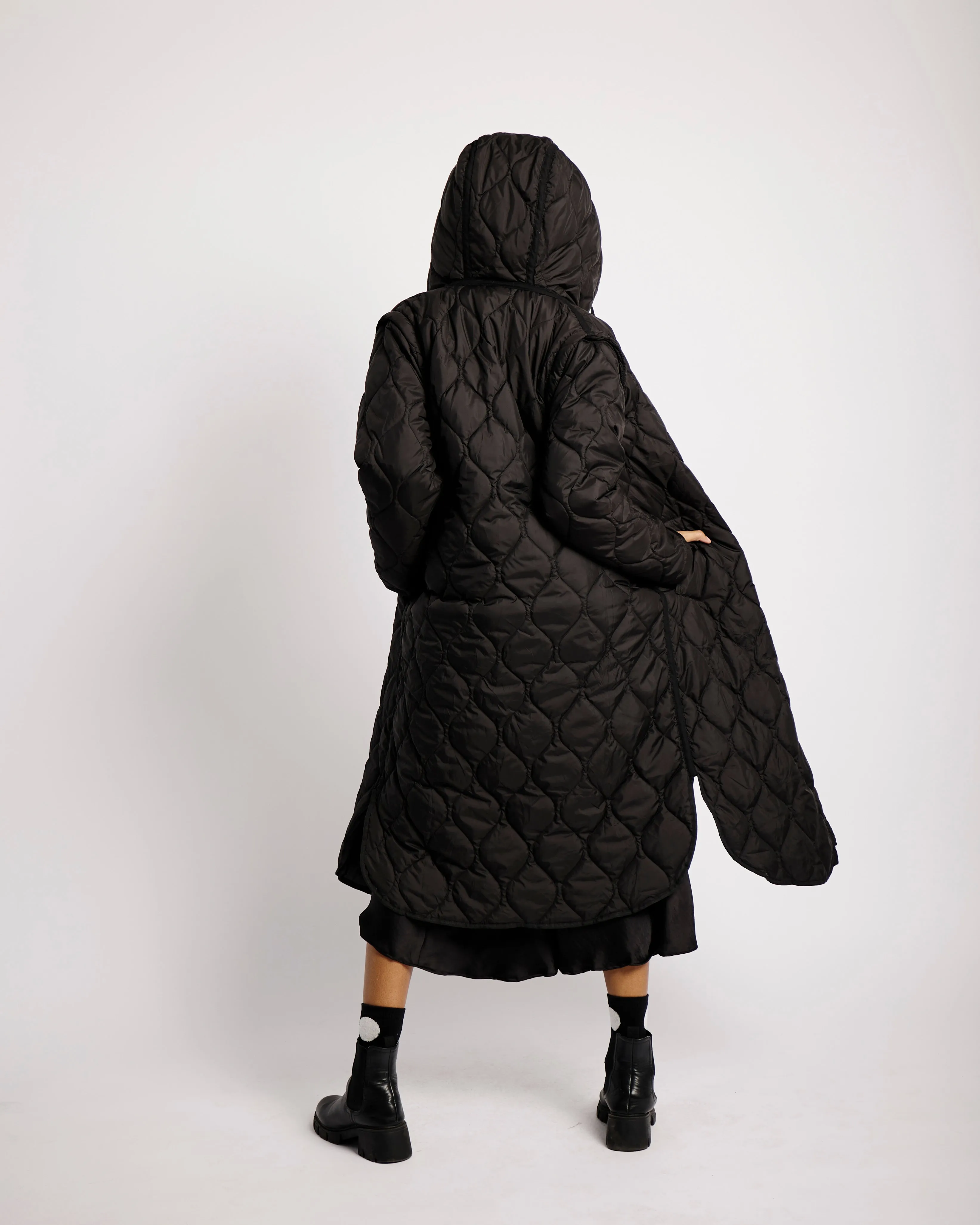 Black Quilted Puffer in